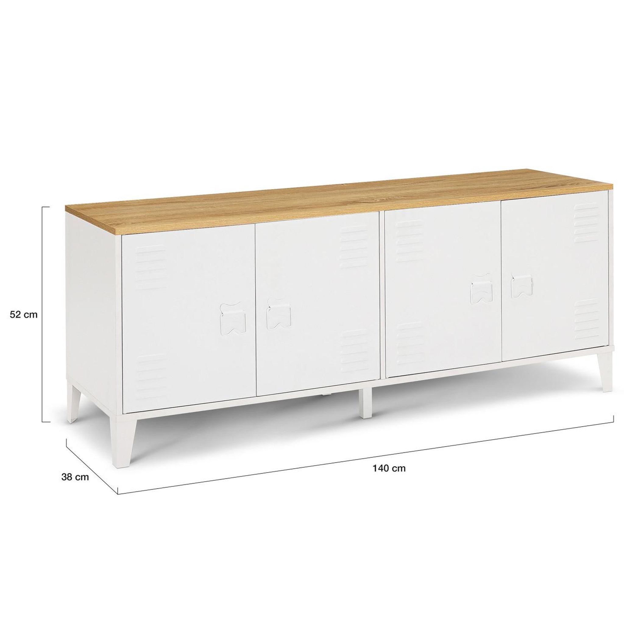 Voir la diapositive 5 : ID MARKET Buffet bas 140 cm ester 4 portes métal blanc plateau bois design industriel