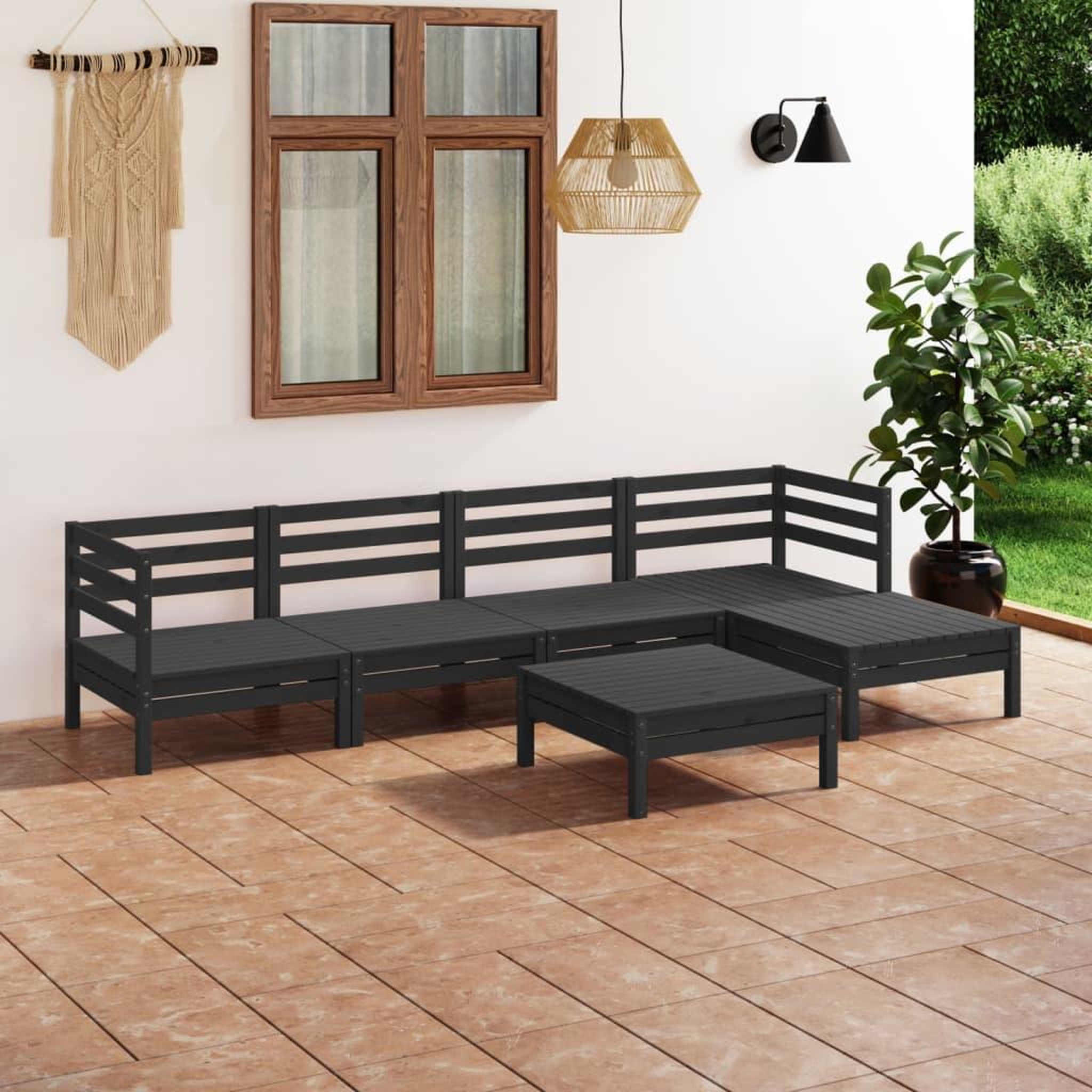 Voir la diapositive 1 : VIDAXL Salon de jardin 6 pcs Bois de pin massif Noir