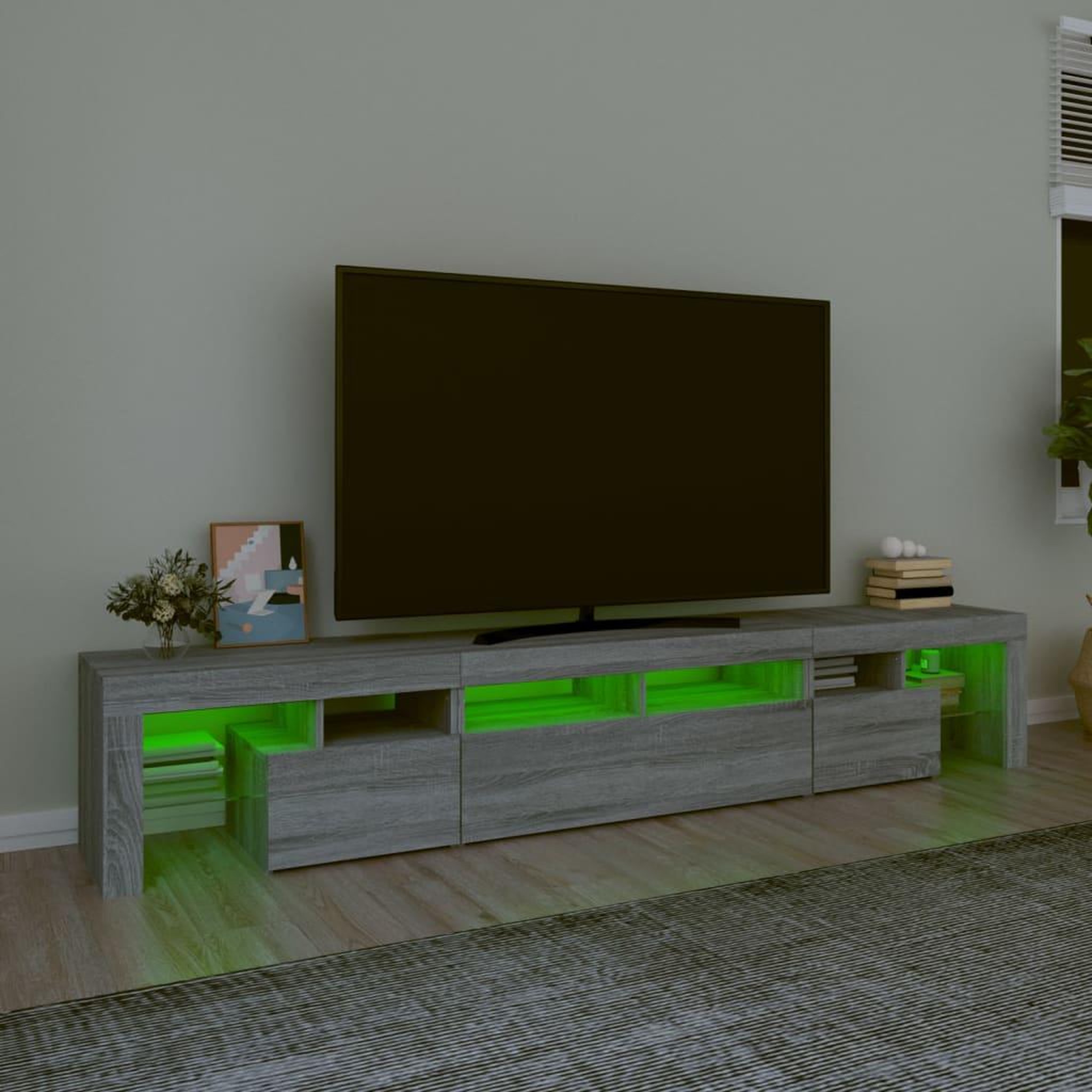 Voir la diapositive 4 : VIDAXL Meuble TV avec lumieres LED Sonoma gris 230x36,5x40 cm