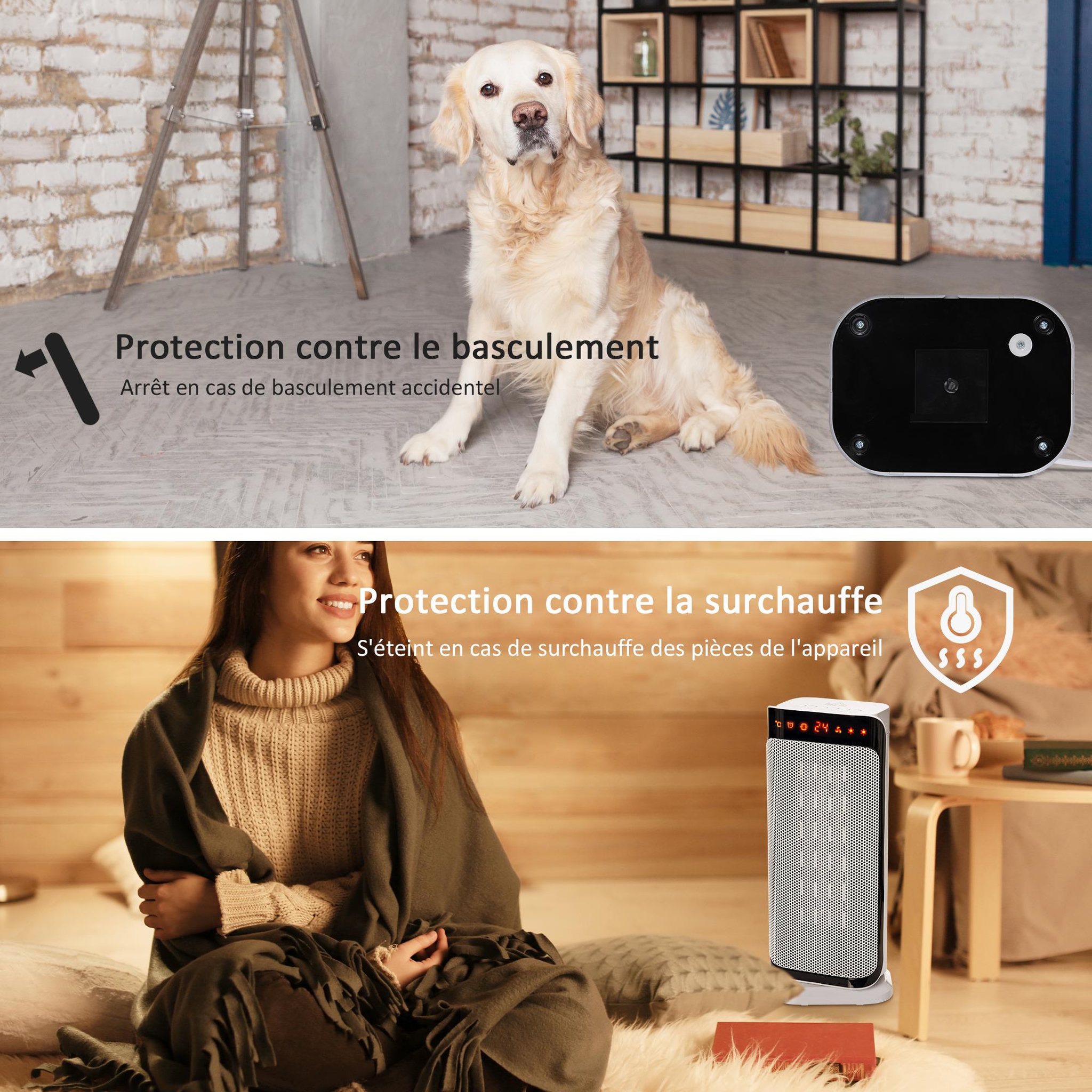 Voir la diapositive 6 : HOMCOM Chauffage d'appoint électrique colonne avec télécommande et timer - chauffage soufflant 1000-2000W - panneau LED - plastique noir blanc
