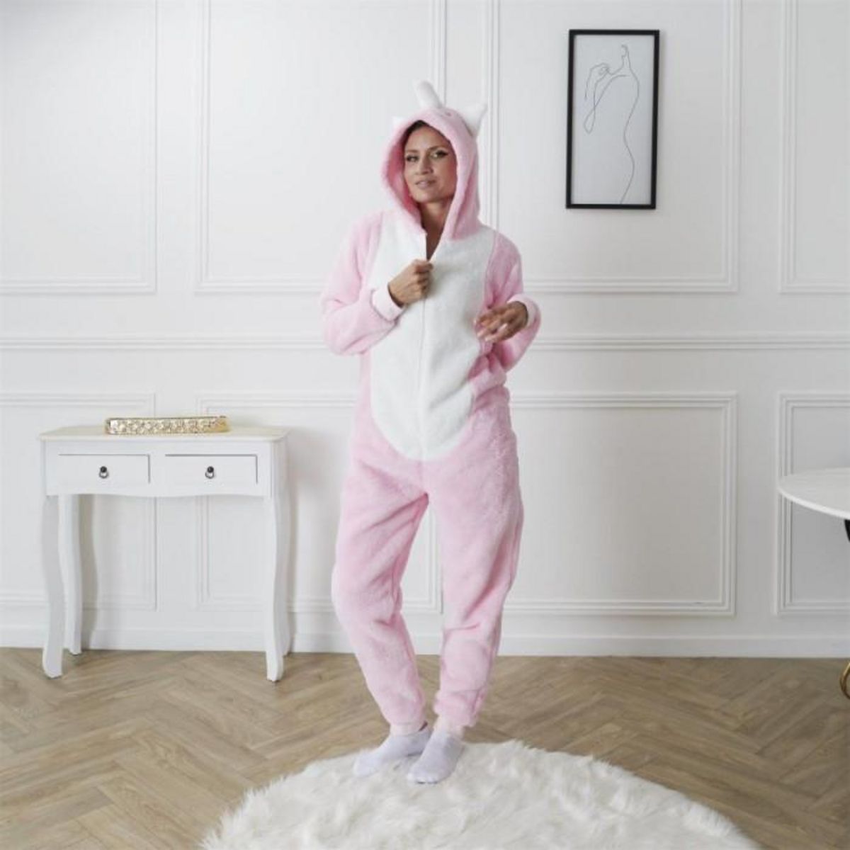 Paris Prix Combinaison Pyjama Adulte  Licorne  Rose & Blanc