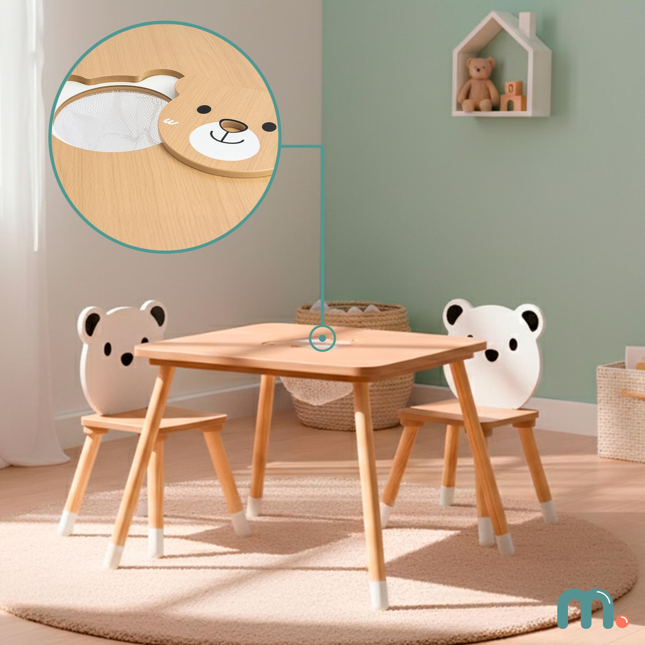 Voir la diapositive 3 : MAMABRUM Ensemble Table en Bois avec Rangement et 2 Chaises Ours pour Enfant, dès 3 Anss-