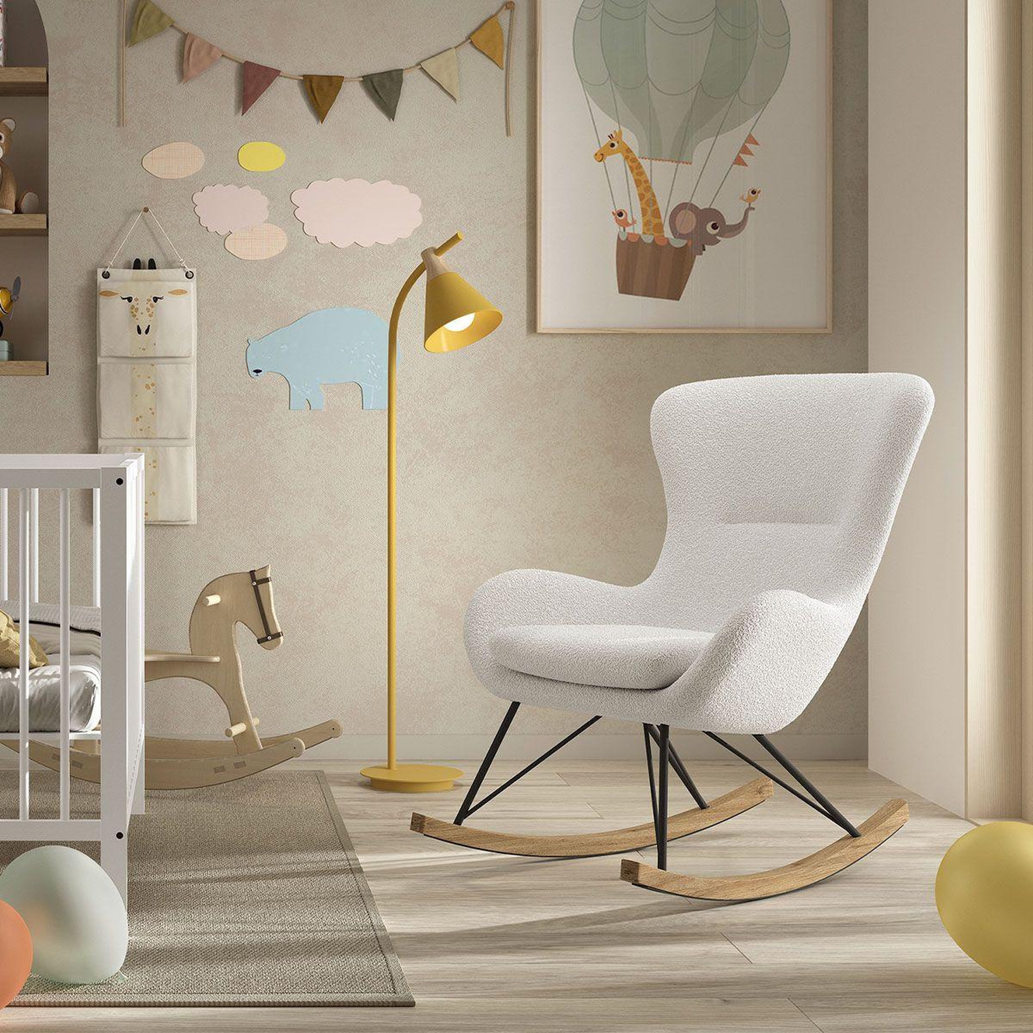 Voir la diapositive 3 : Paris Prix Fauteuil à Bascule Bouclette  Rocky  101cm Blanc