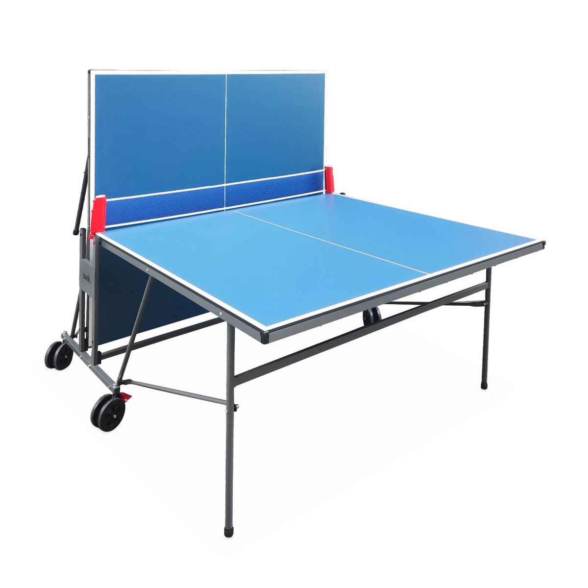 SWEEEK Table de ping pong INDOOR bleue - table pliable avec 2 raquettes et 3 balles. pour utilisation intérieure. sport tennis de table
