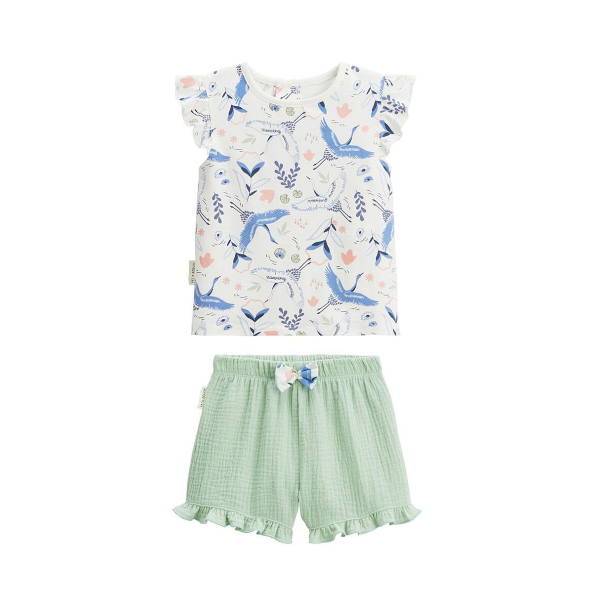 Petit Béguin Ensemble enfant t-shirt et short en gaze de coton Tiana