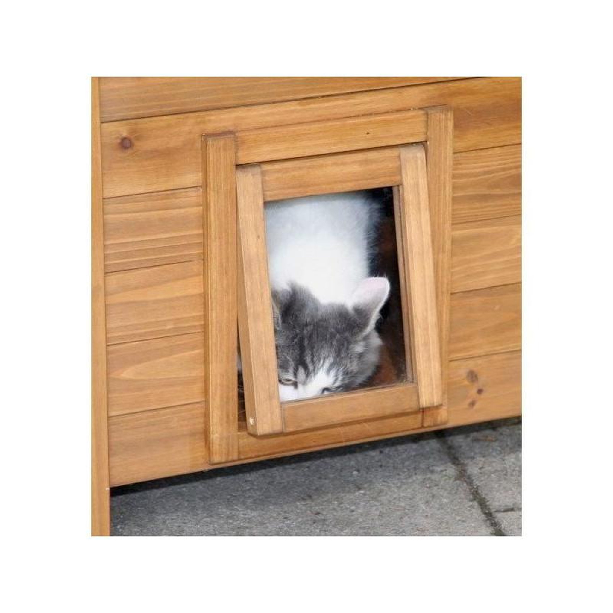 Voir la diapositive 2 : KERBL Maisonnette pour chat - KERBL - Lodge - Bois - Marron / Vert - 77 x 50 x 73 cm