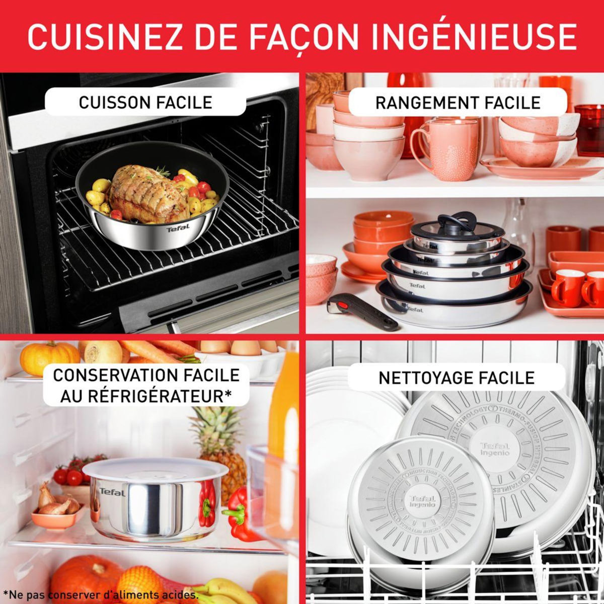 TEFAL Batterie de cuisine Ingenio Emotion 4pcs