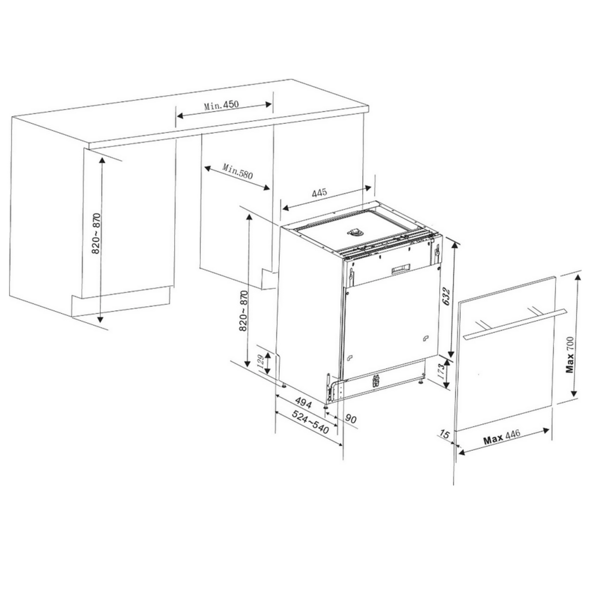 BRANDT Lave-vaisselle 45cm 10 couverts 47db intégrable avec bandeau - vs1010x