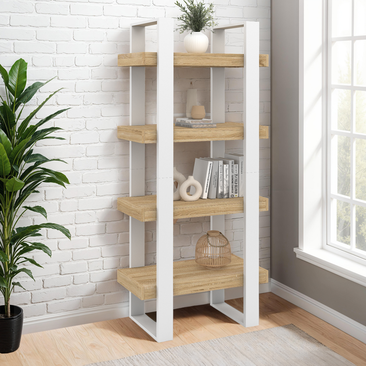 ID MARKET Etagère 4 niveaux PHOENIX bois et blanc