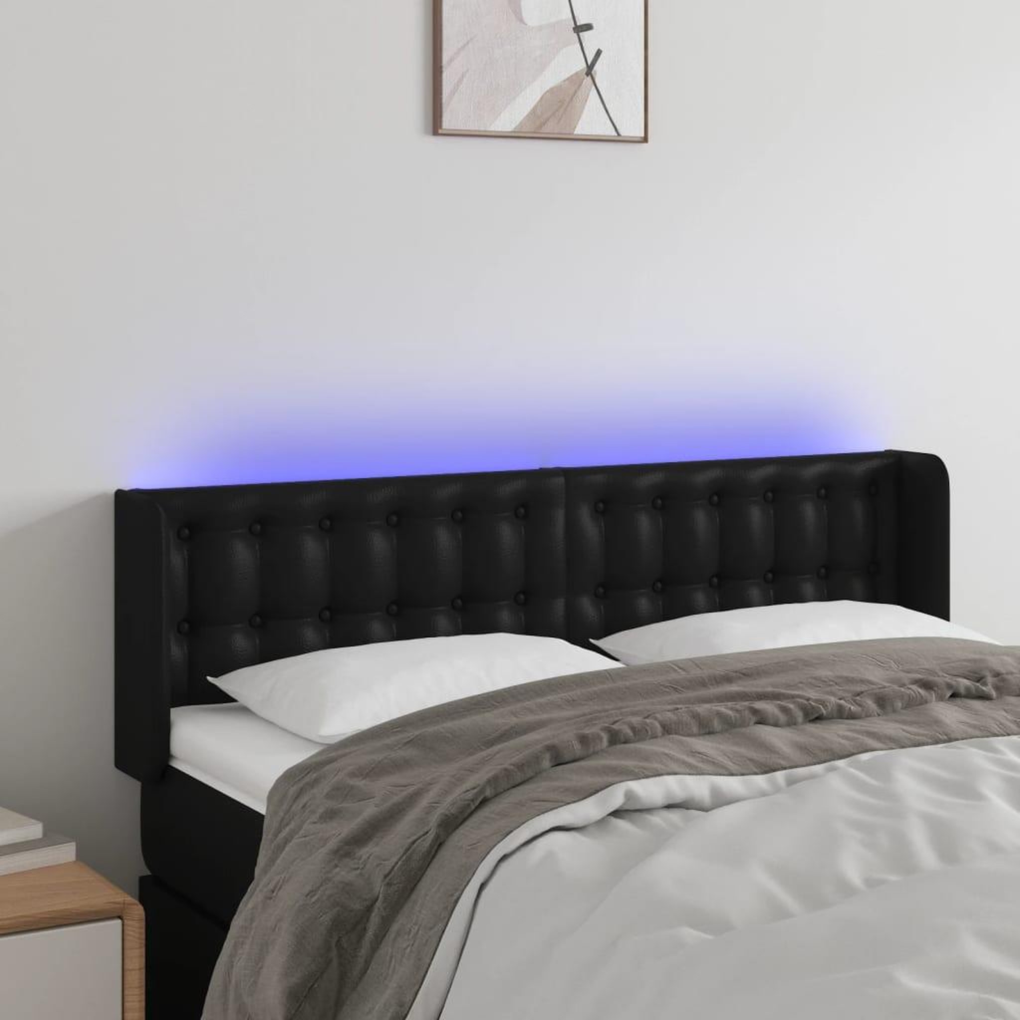 Voir la diapositive 1 : VIDAXL Tete de lit a LED Noir 147x16x78/88 cm Similicuir