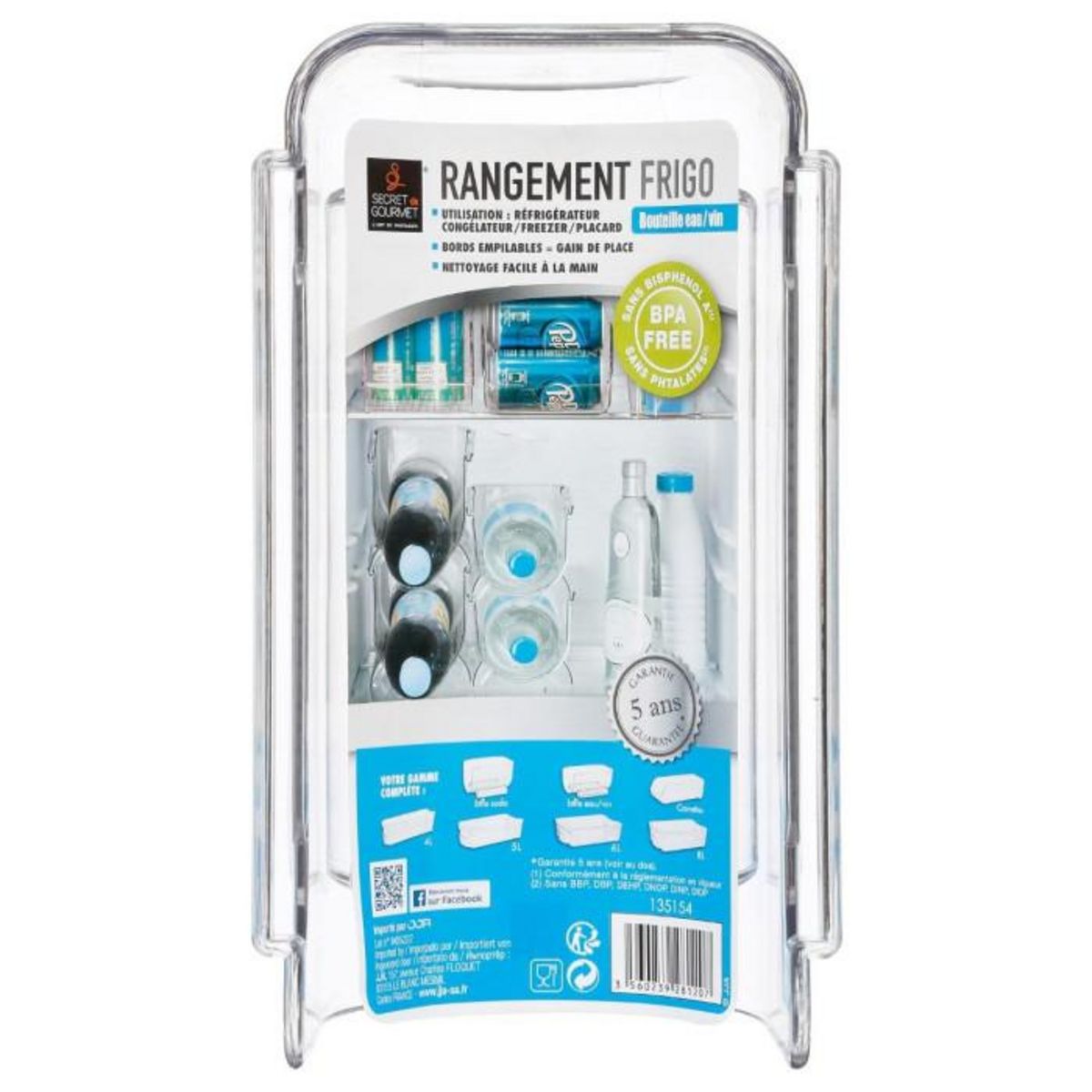 FIVE Bac de Rangement Bouteille Vin  Frigo  20cm Transparent