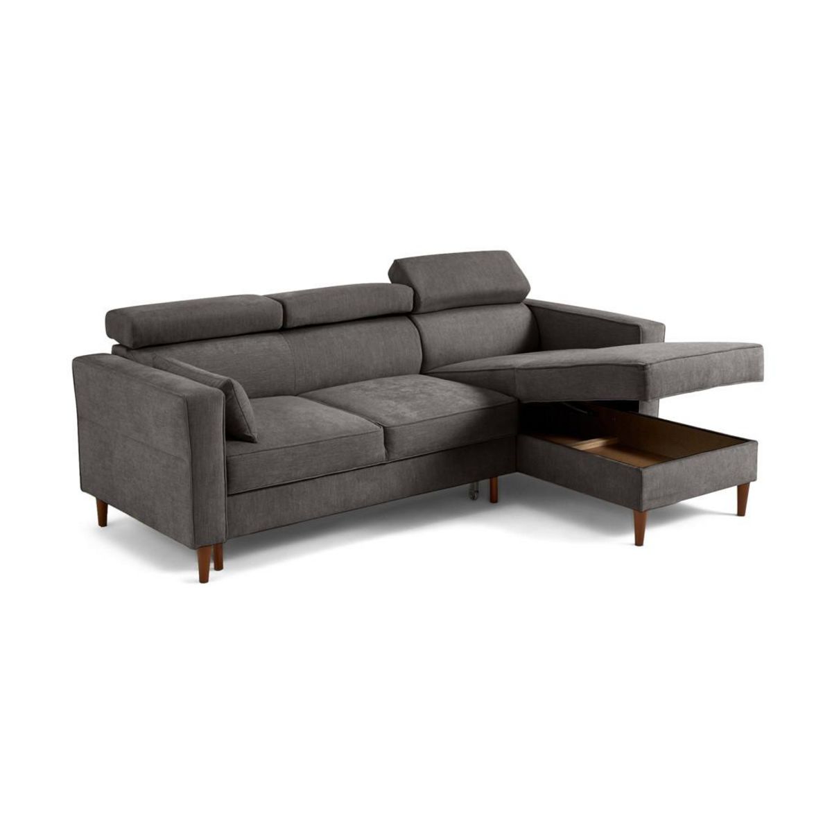 BEST MOBILIER Alicante - canapé d'angle réversible convertible avec têtières - coffre - 4 places - en tissu texturé