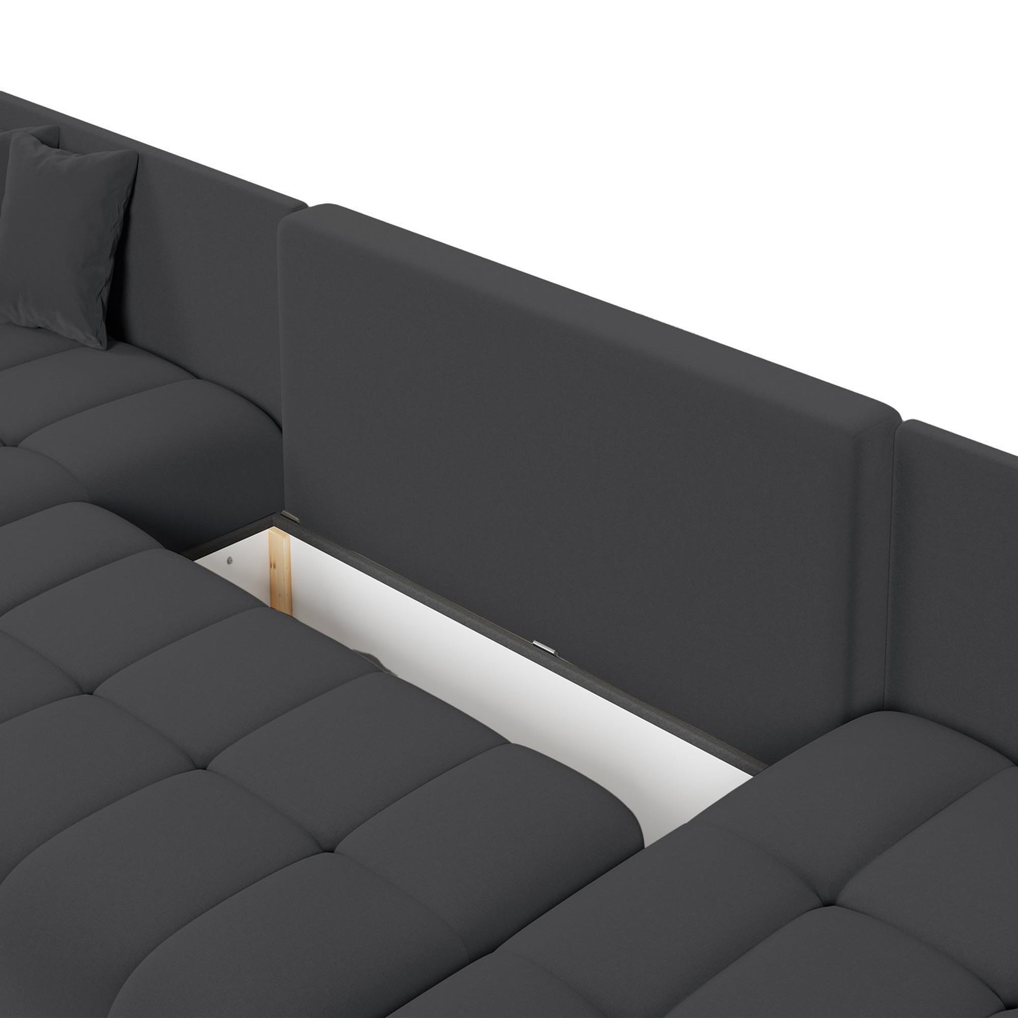Voir la diapositive 3 : BEST MOBILIER Petra - canapé panoramique en u - 7 places - convertible - avec coffre - en velours