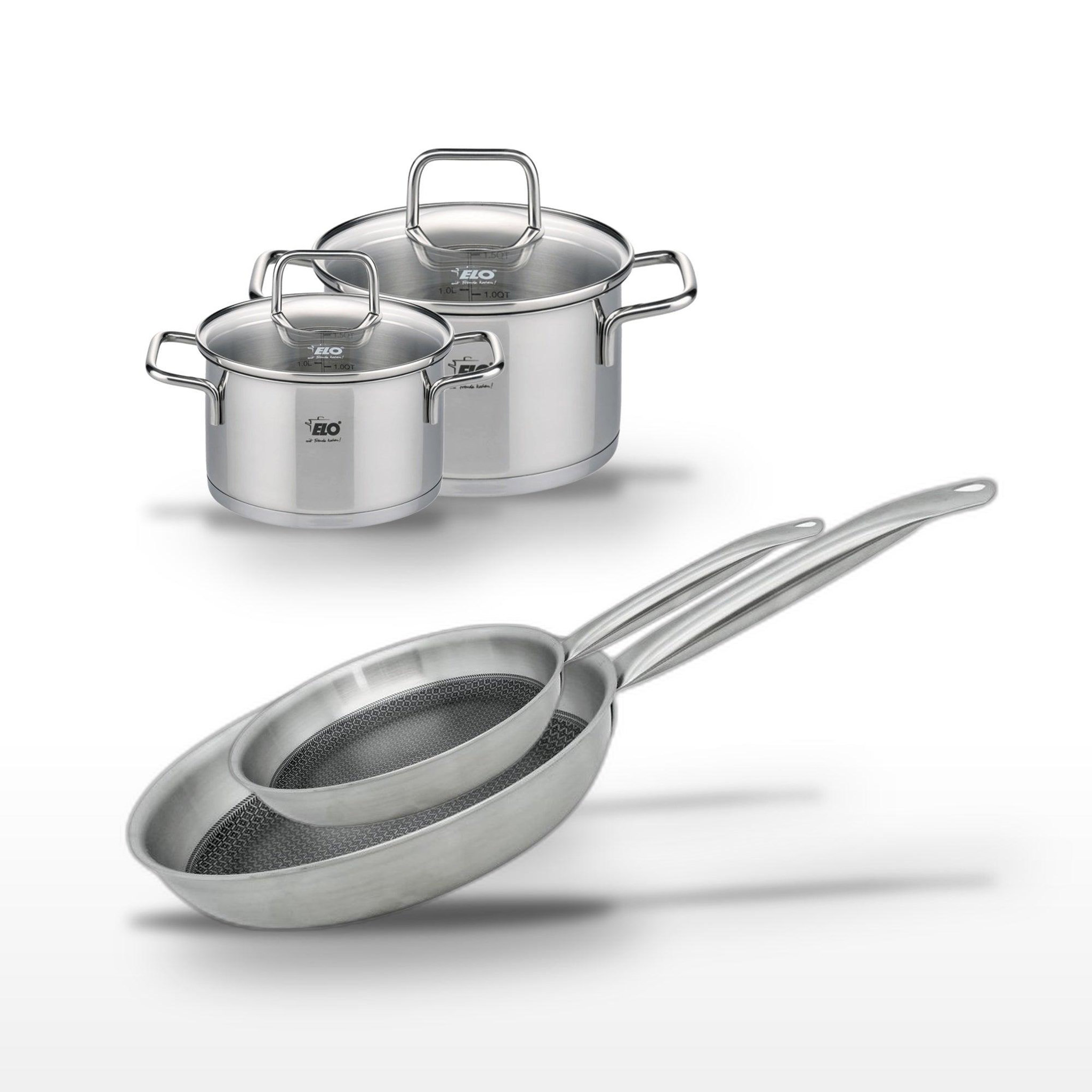ELO Lot 2 poêles 28/24 cm & 2 faitouts 20/16 cm elo relief solution