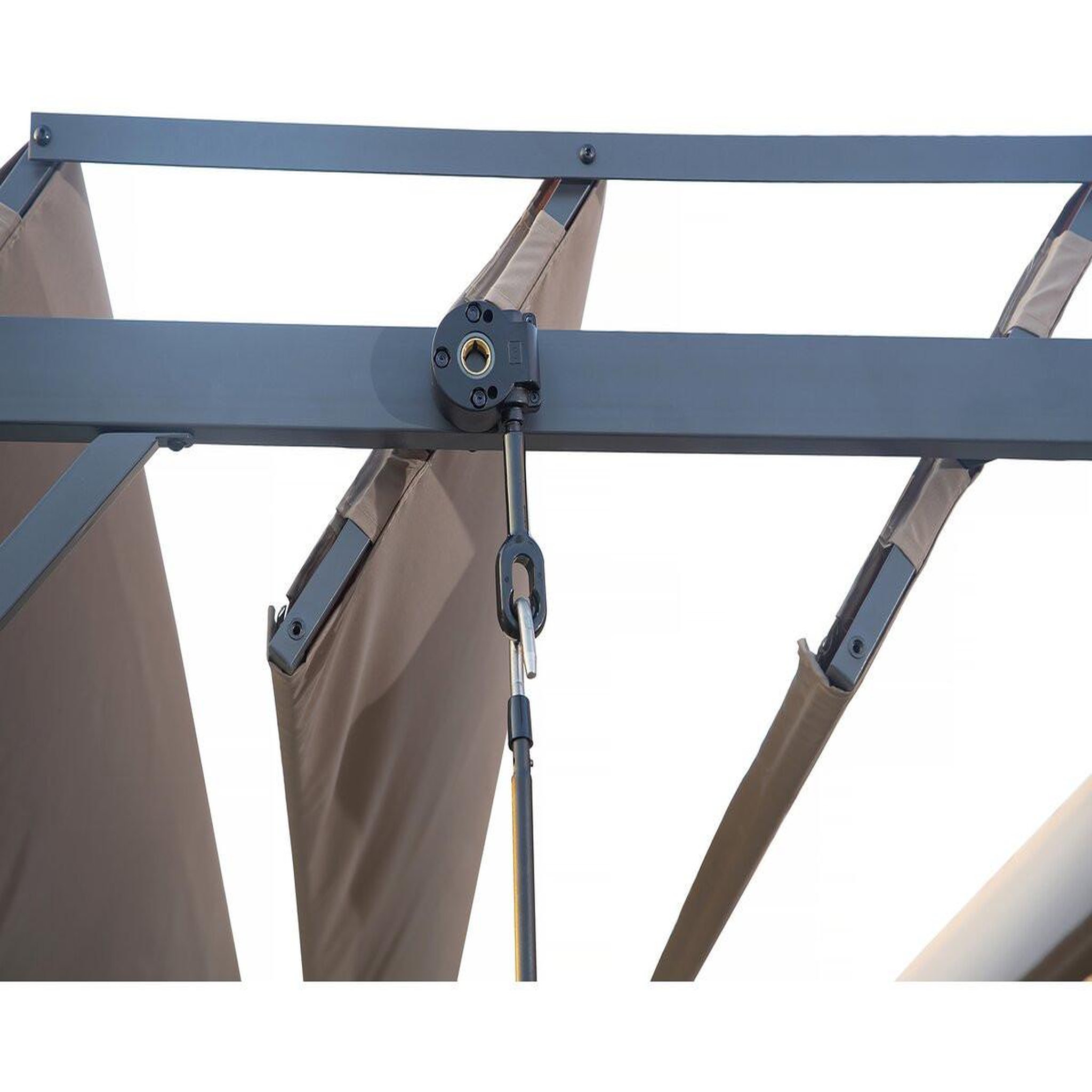 Voir la diapositive 4 : Habitat et Jardin Pergola bioclimatique en tissu  lodge  3 x 4 m - taupe