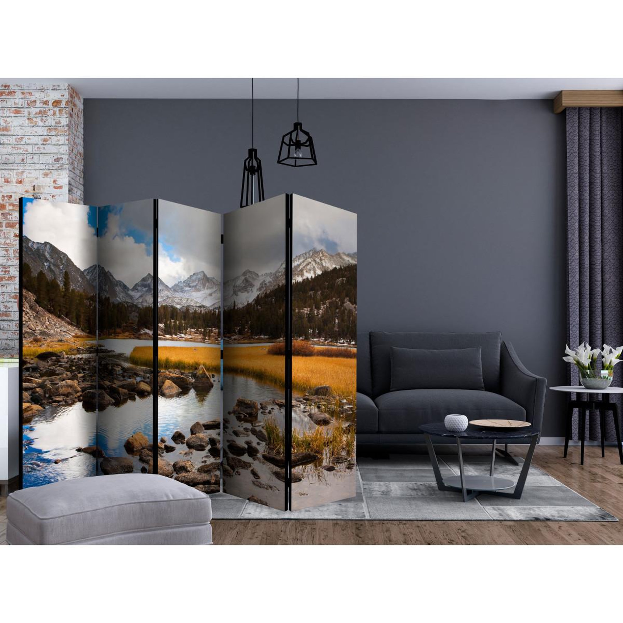 Voir la diapositive 2 : Paris Prix Paravent 5 volets  mountain stream  172x225cm