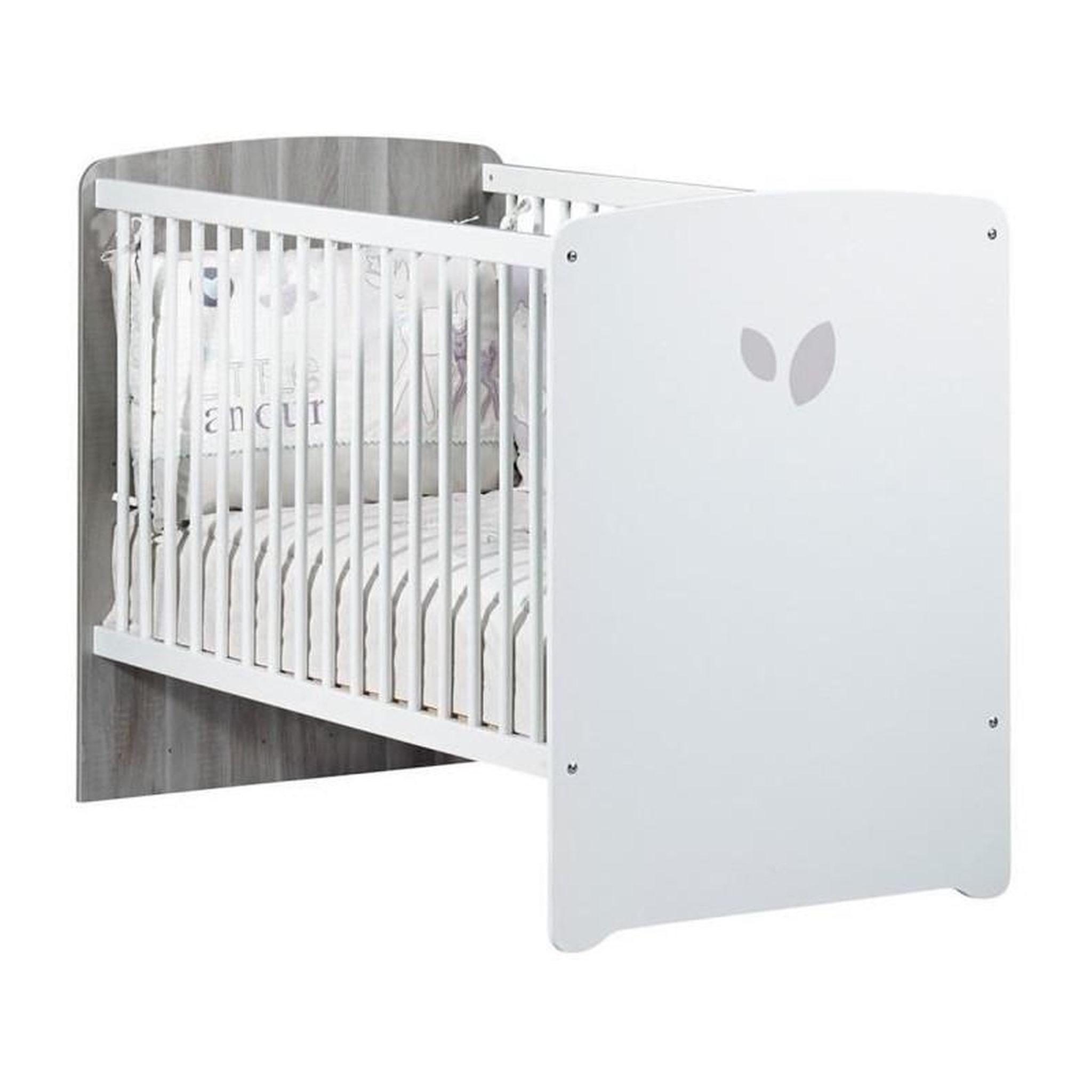 Voir la diapositive 2 : BABY PRICE Chambre bébé duo Leaf: lit 120x60, commode a langer - Babyprice - Blanc