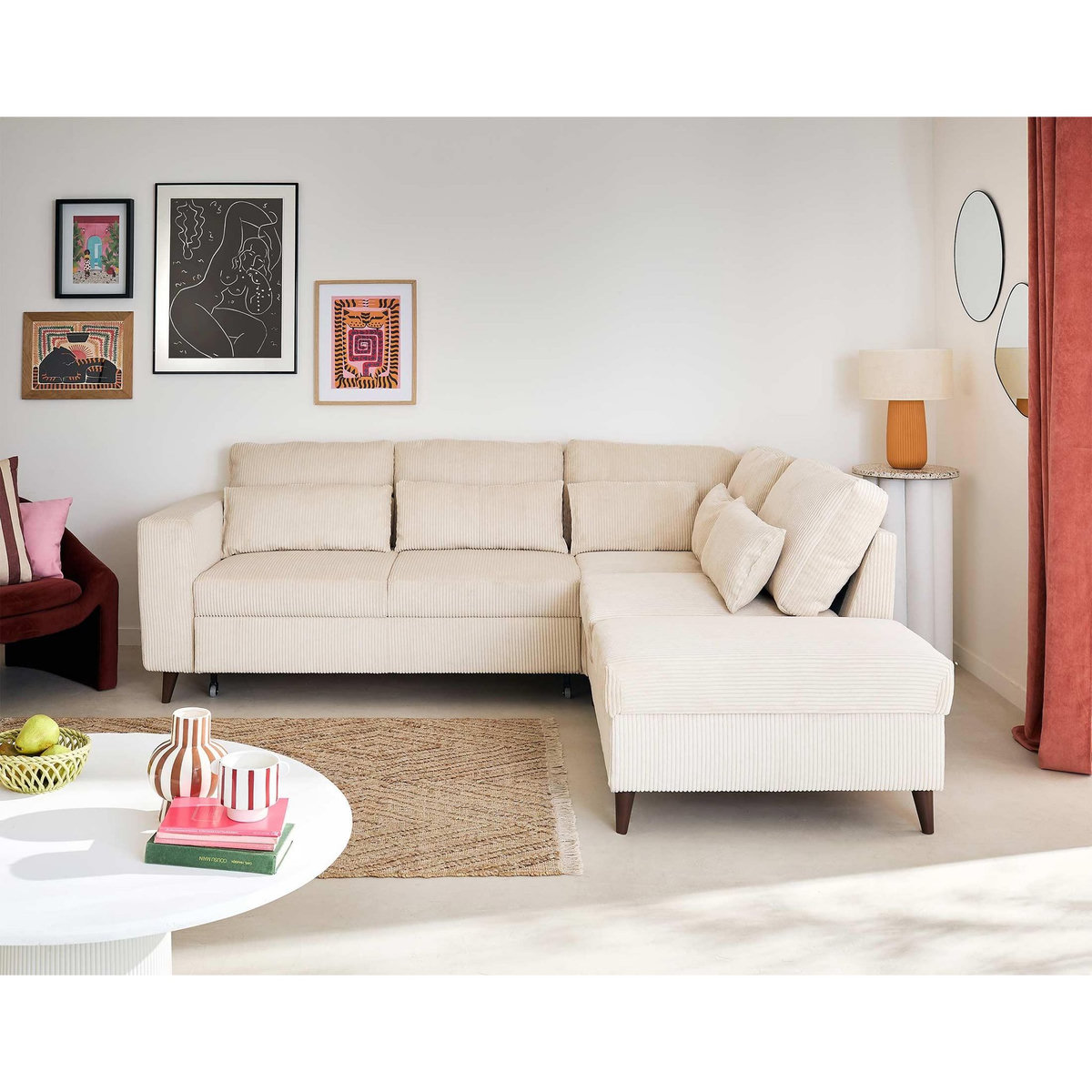 BEST MOBILIER Aubepine - canapé d'angle réversible 5 places - convertible avec coffre - en velours côtelé