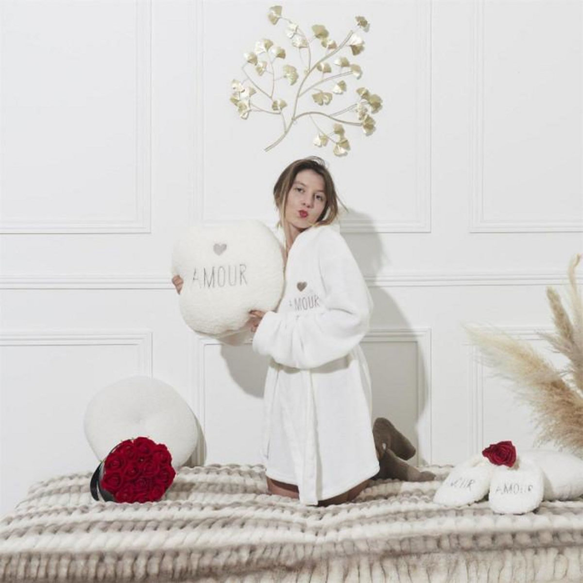 Paris Prix Plaid Coussin  Amour  120x150cm Crème