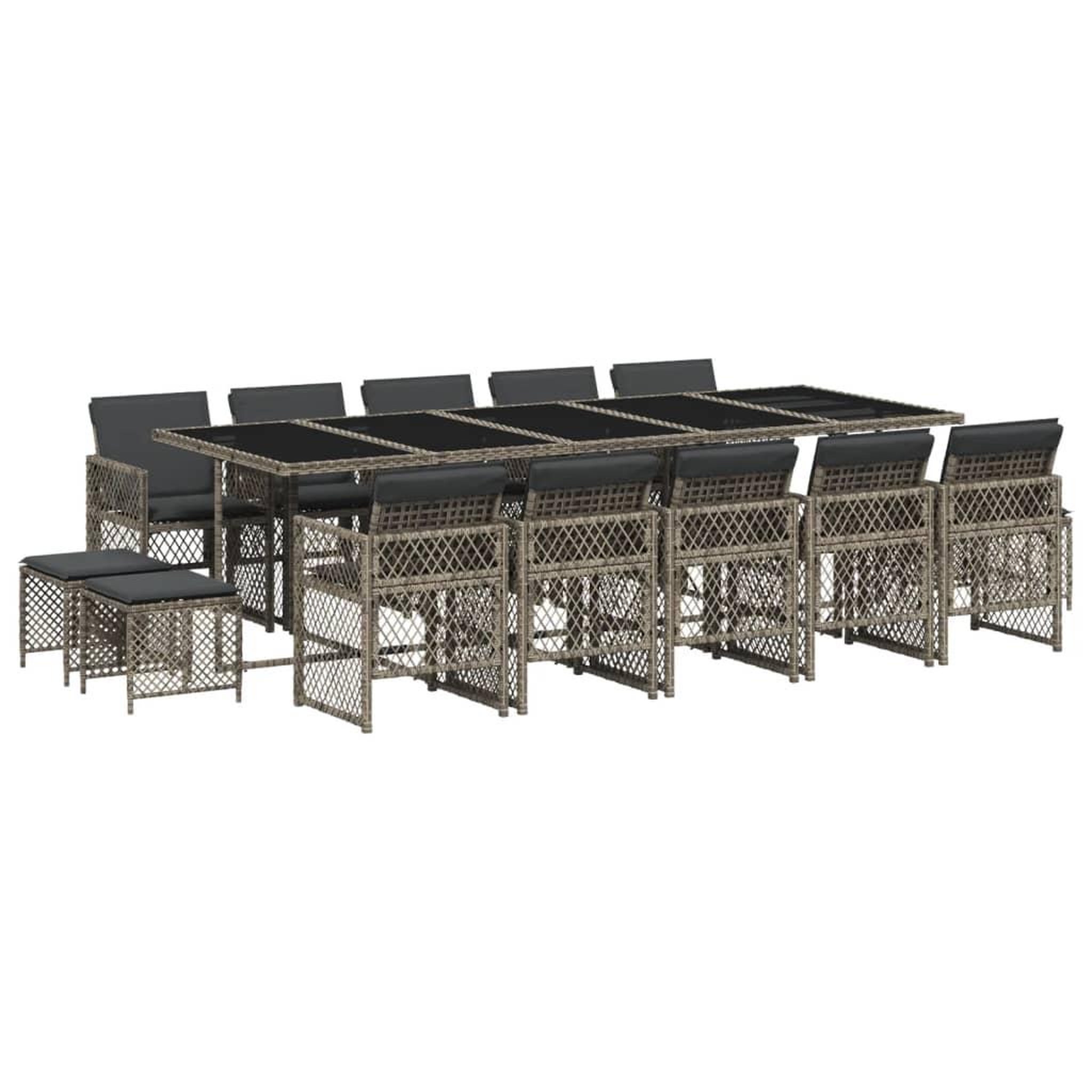 Voir la diapositive 2 : VIDAXL Ensemble a manger de jardin 15 pcs coussins gris resine tressee