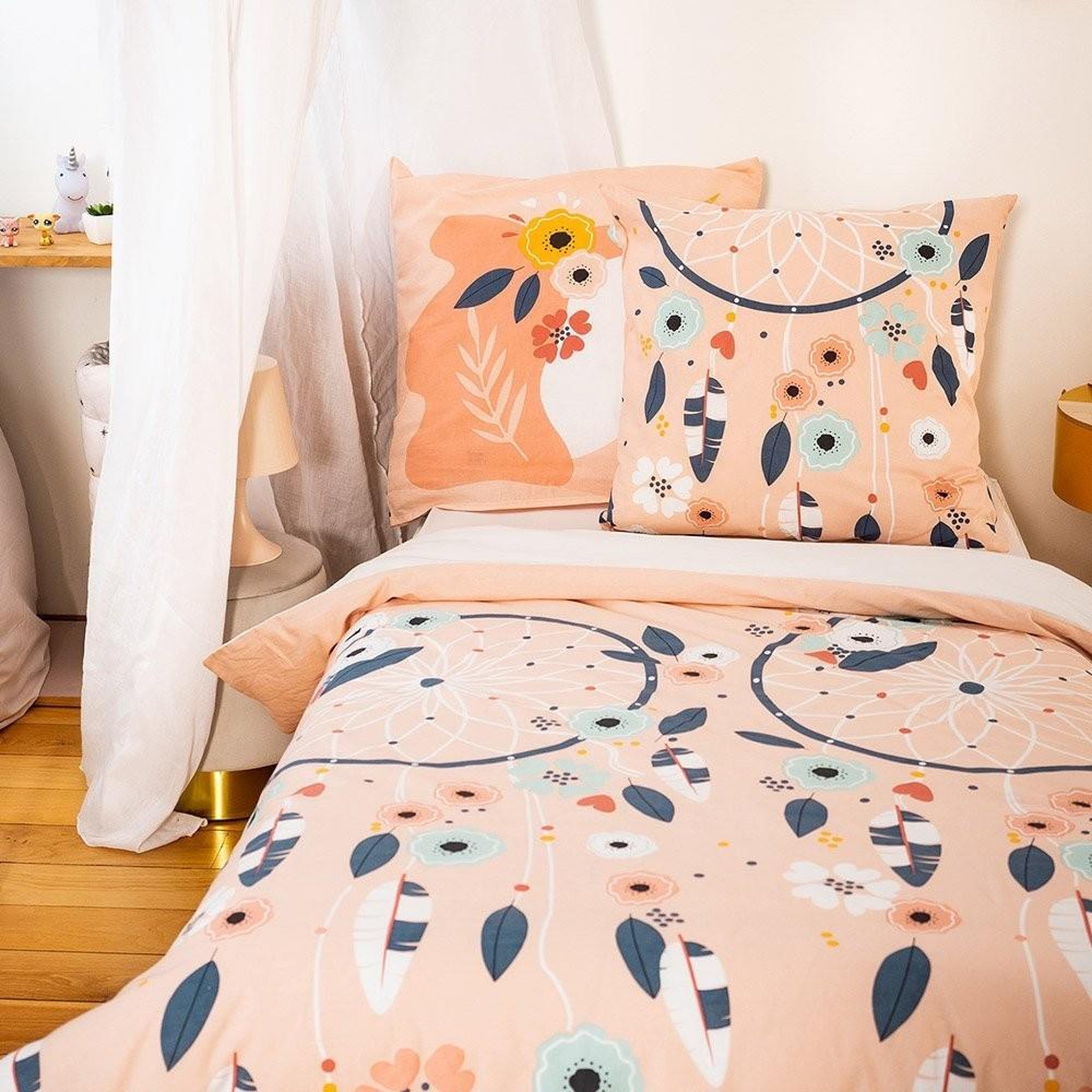 Voir la diapositive 2 : COTE DECO Housse de couette 140x200 Prunellia + taie 100% coton 57 fils