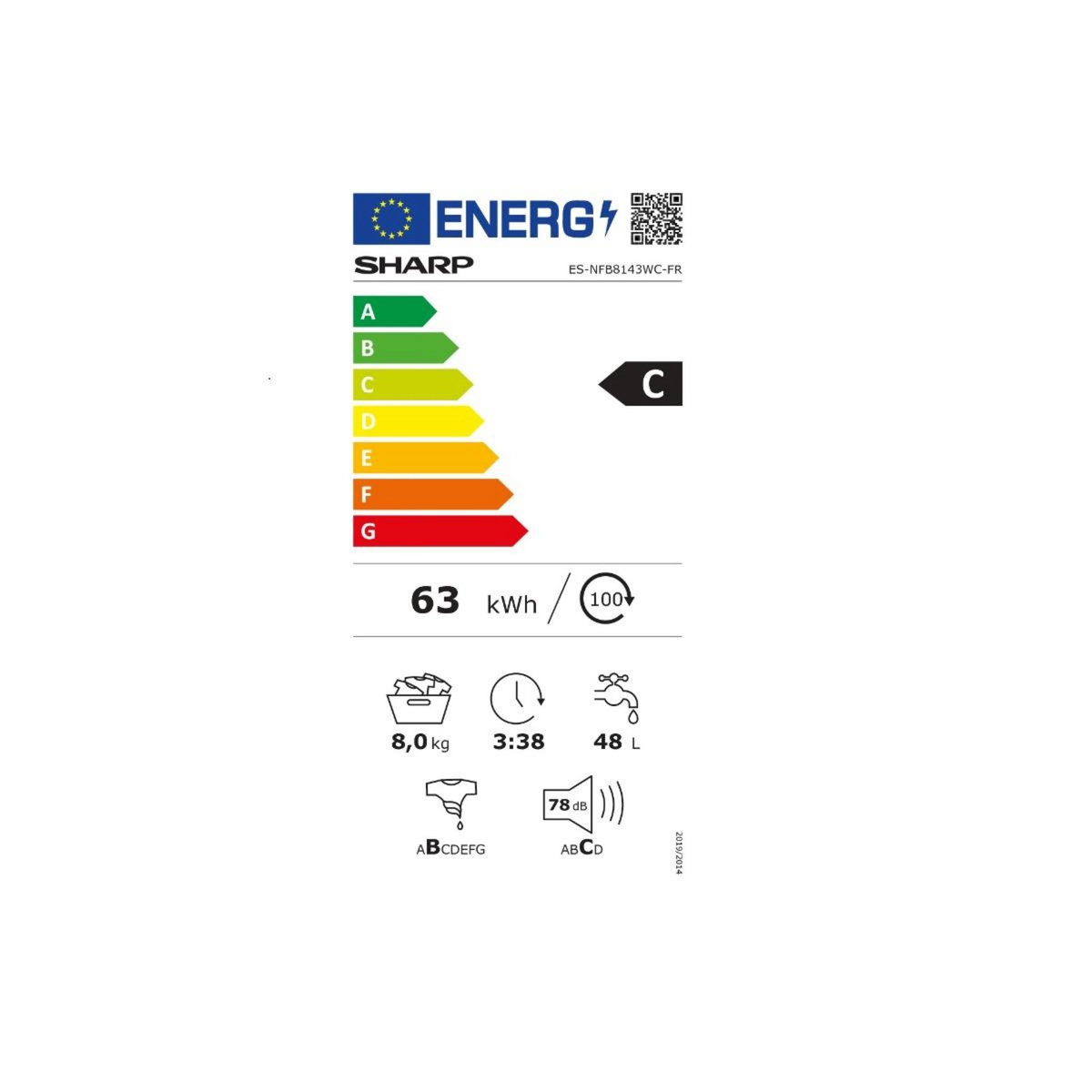 Sharp Lave-linge frontal 1400 tours/min blanc - ESNFB8143WC