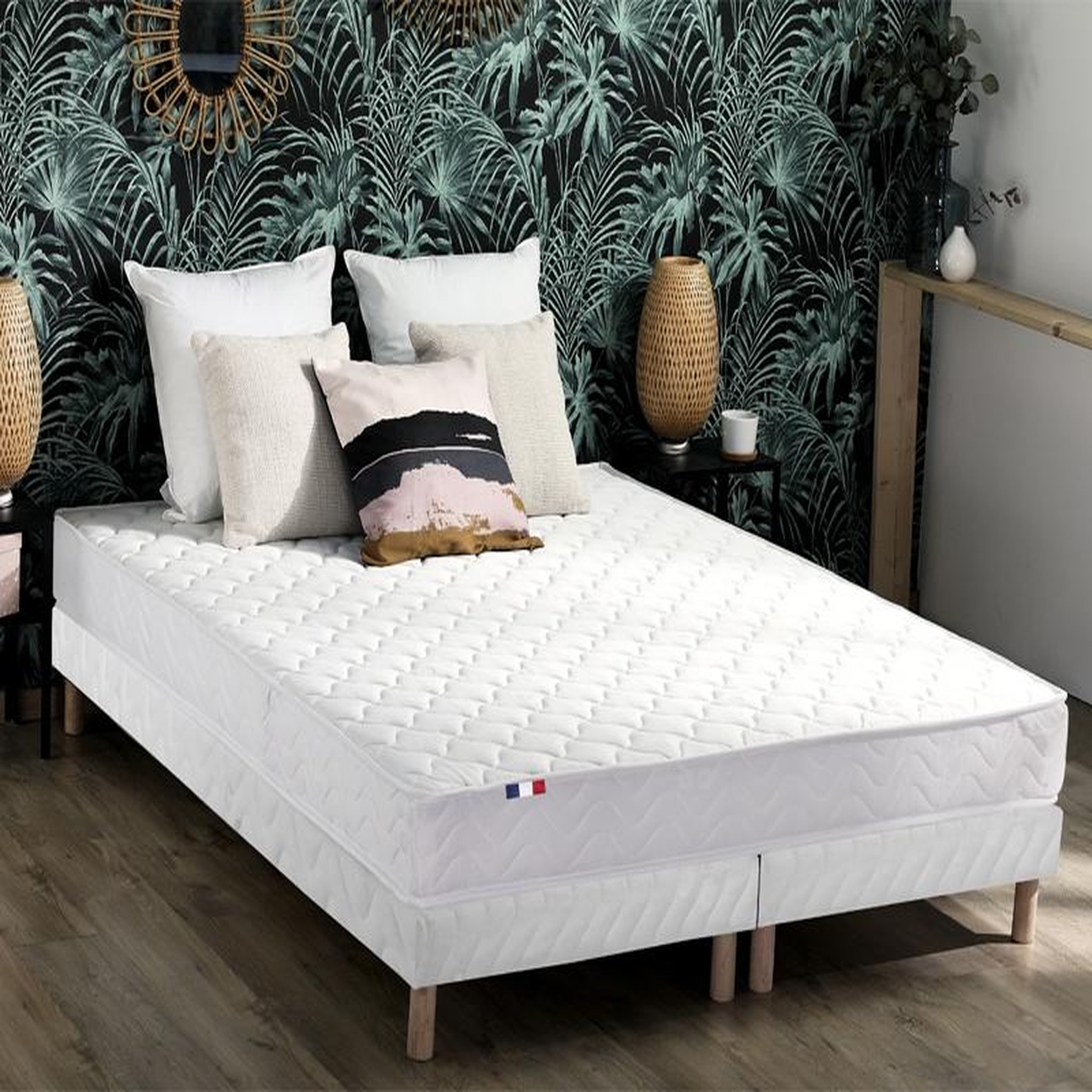 Voir la diapositive 1 : Ensemble Matelas Mousse Accueil Latex 3 Zones + Sommier 2x80x200 cm Blanc TOULON