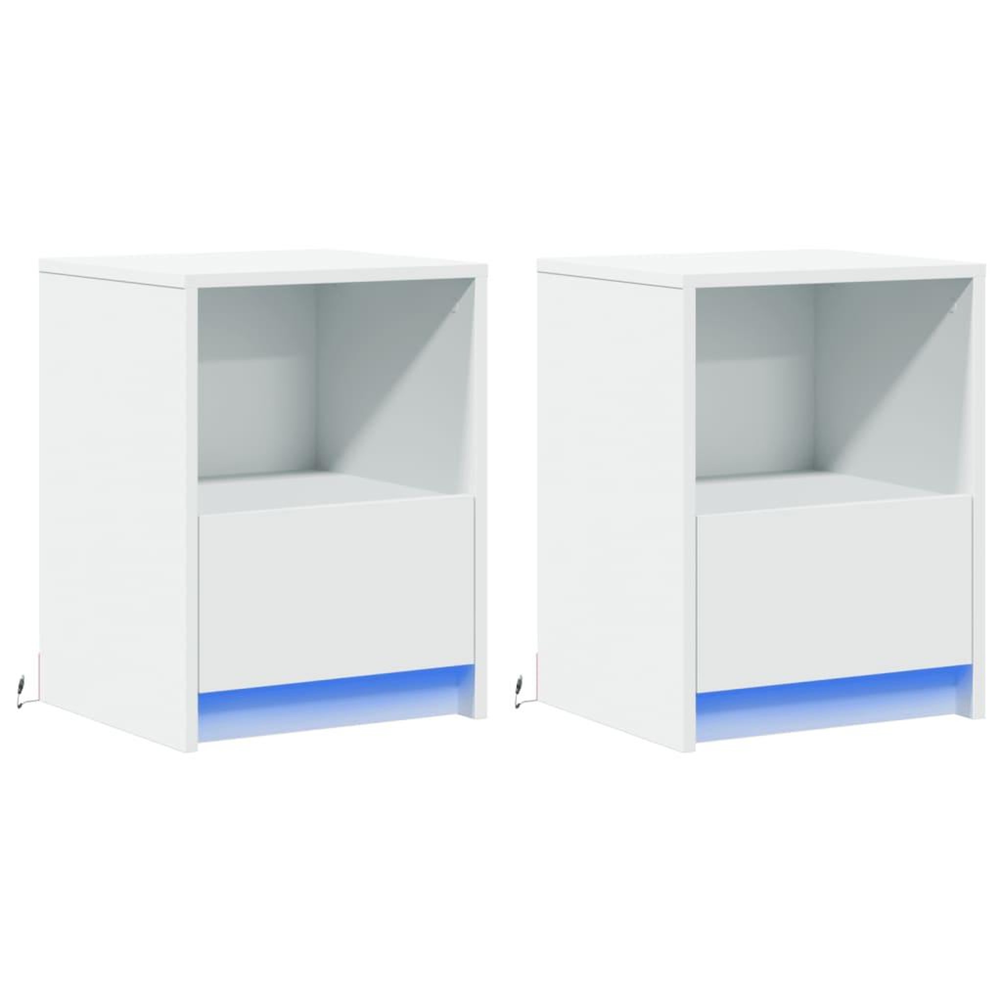 Voir la diapositive 3 : VIDAXL Armoires de chevet et lumieres LED 2pcs blanc bois d'ingenierie