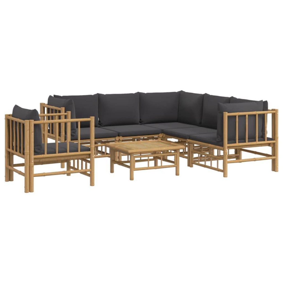 VIDAXL Salon de jardin 7 pcs avec coussins gris fonce bambou