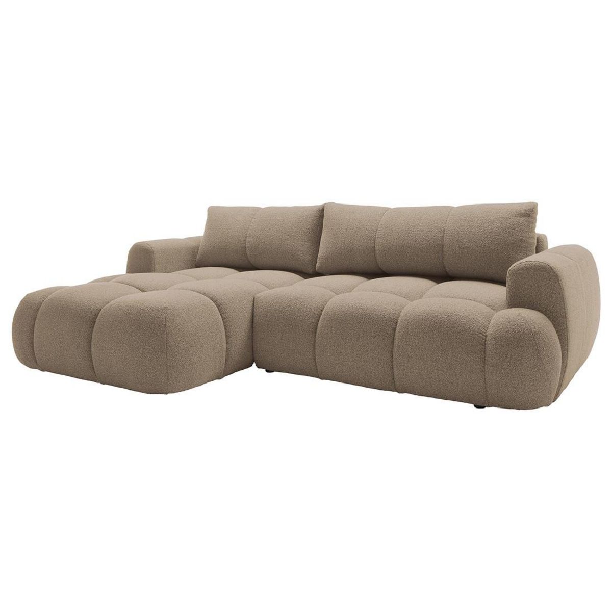 BEST MOBILIER Yulin - canapé d'angle gauche 4 places convertible avec coffre en tissu bouclette