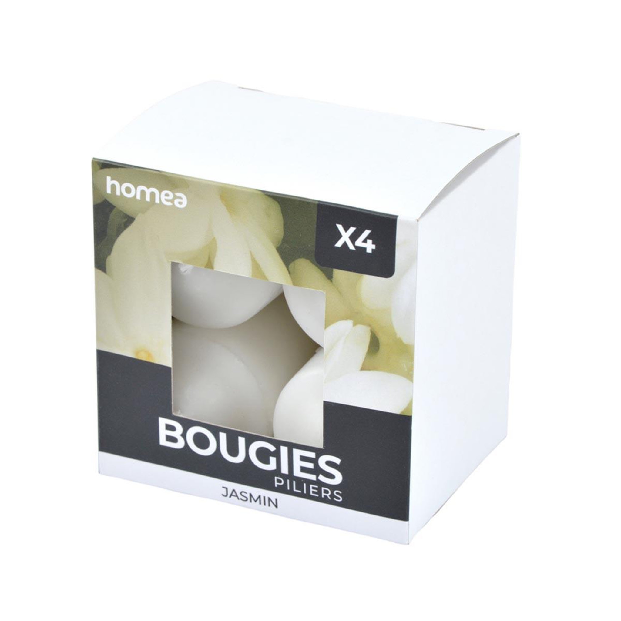 Voir la diapositive 3 : HOMEA Lot de 4 bougies pilier  essentiel ii  6cm jasmin