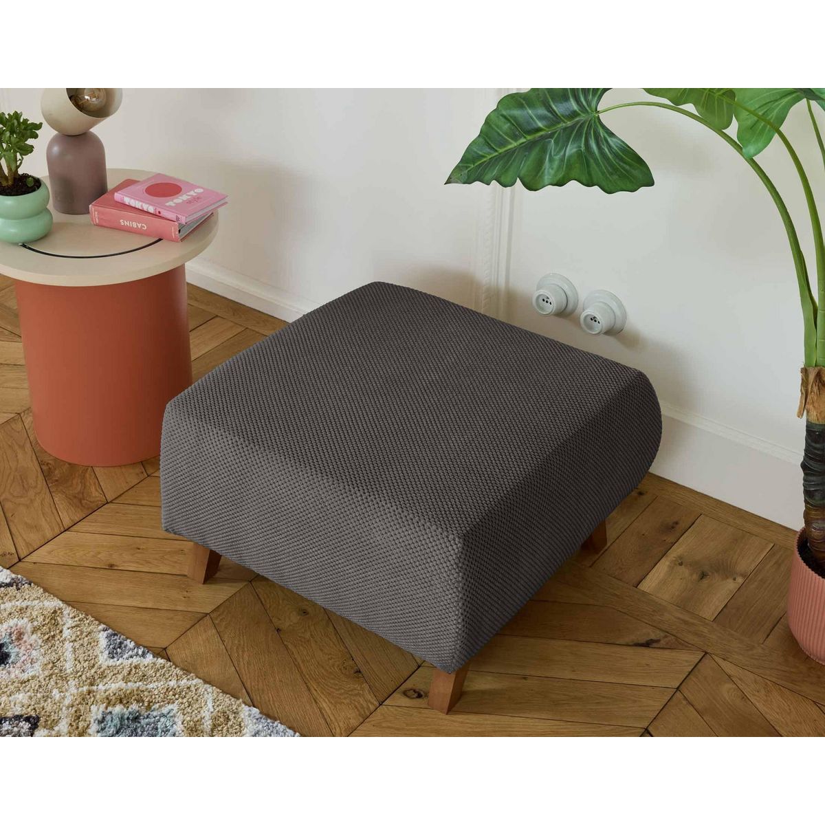 BEST MOBILIER Cristal - pouf modulable - 65 cm - en velours texturé