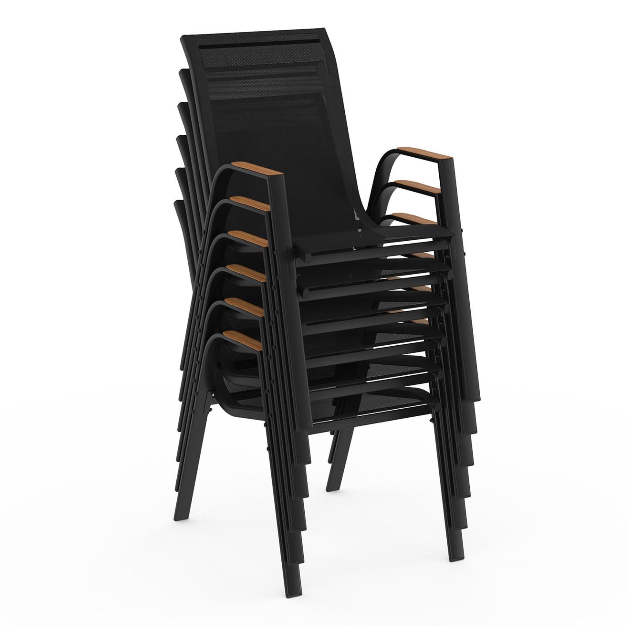 Voir la diapositive 4 : ID MARKET Salon de jardin noumea table 190 cm plateau verre trempé effet bois et 8 chaises empilables noir et bois