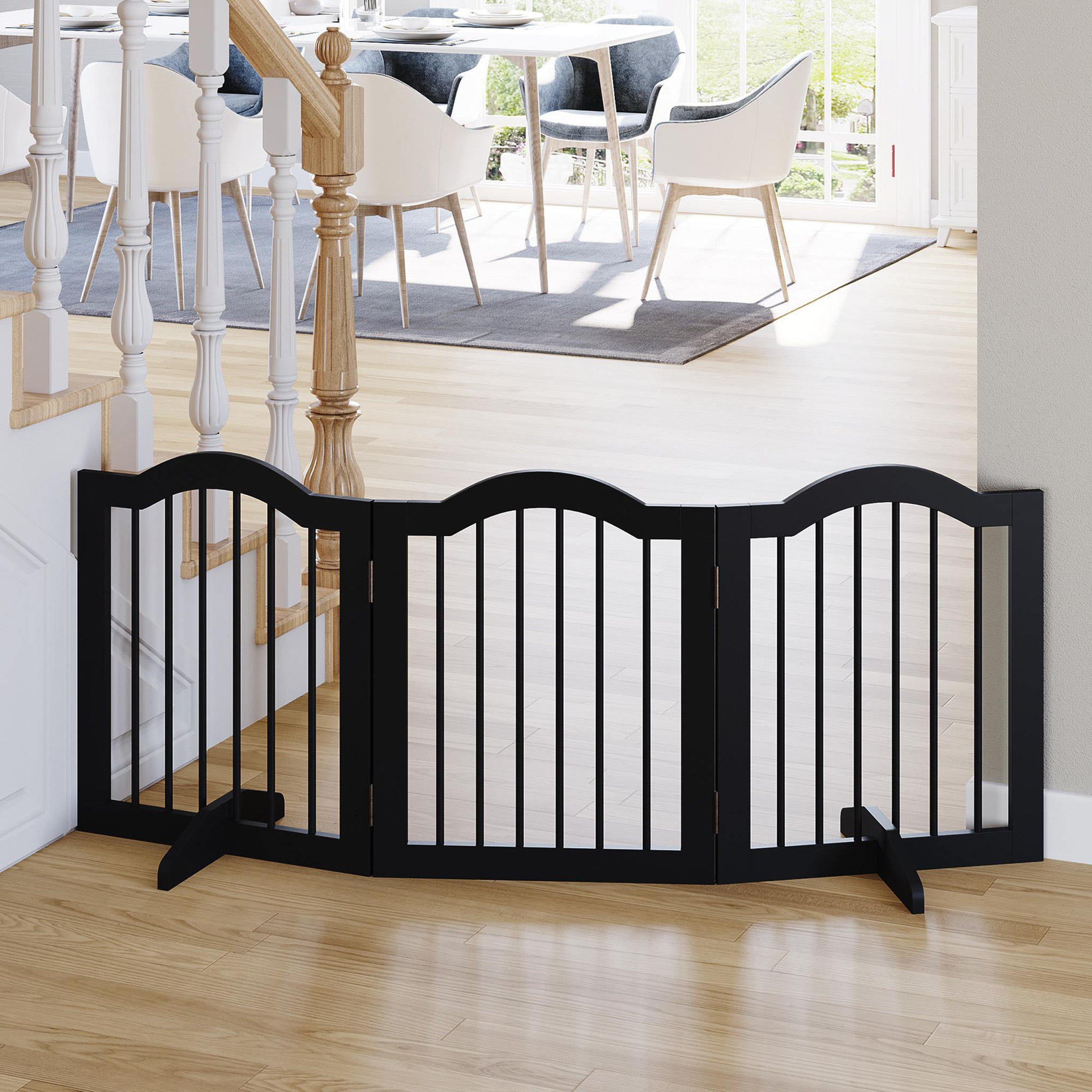Voir la diapositive 2 : PAWHUT Barrière de sécurité barrière modulable pliable pour animaux de compagnie - piètement support - dim. 154,5l x 61h cm - mdf bois noir