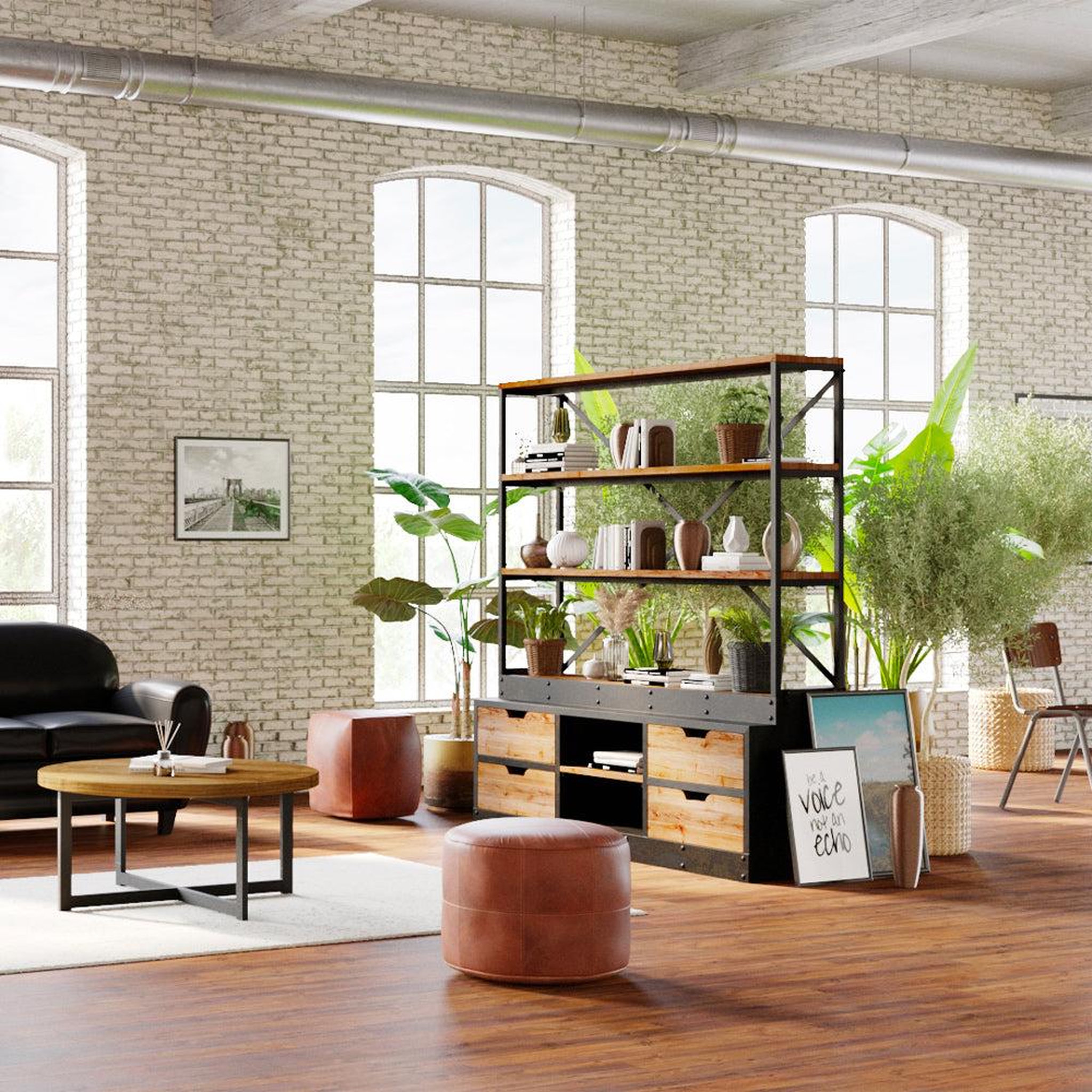 Voir la diapositive 5 : MAISON PAVANE Bibliothèque 160 cm en bois et métal-goa