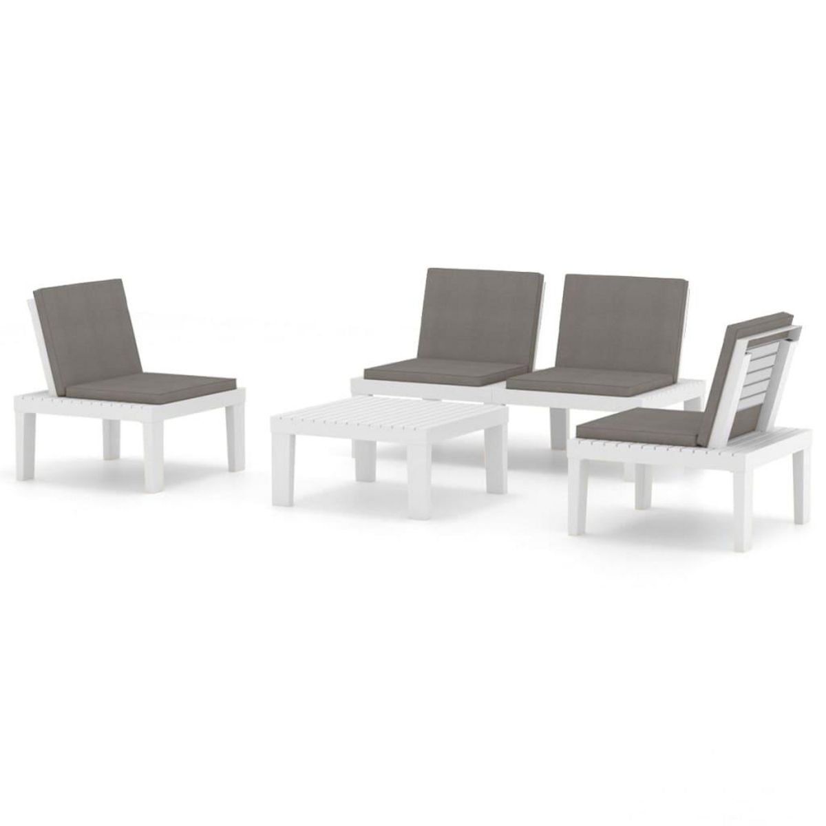VIDAXL Salon de jardin 4 pcs avec coussins Plastique Blanc