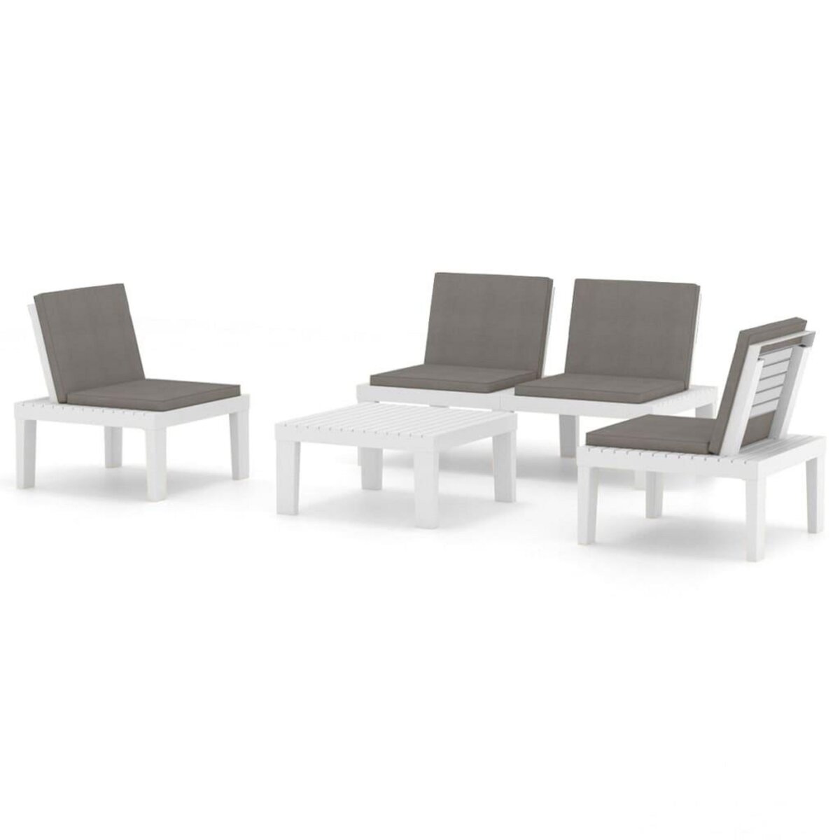 VIDAXL Salon de jardin 4 pcs avec coussins Plastique Blanc