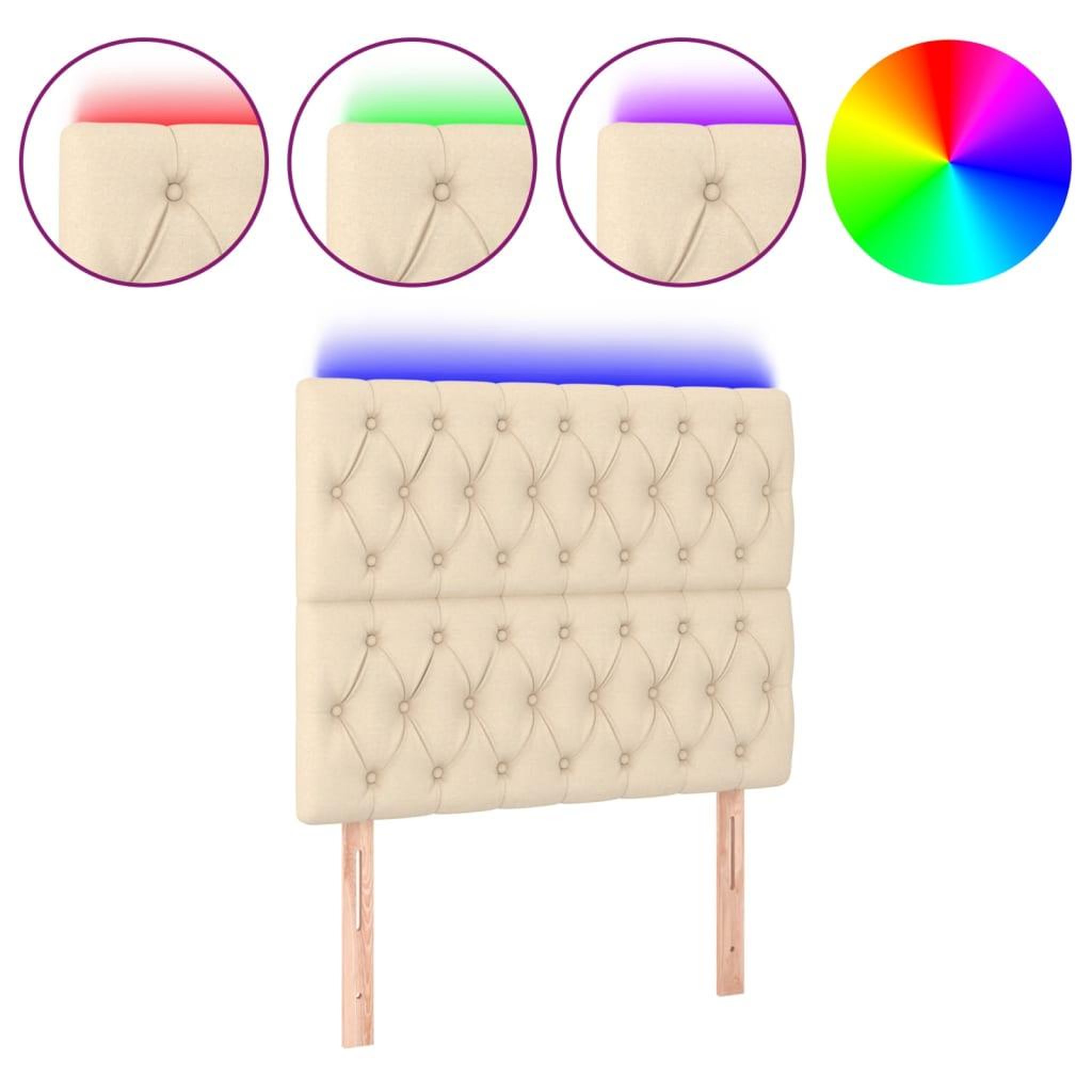 Voir la diapositive 2 : VIDAXL Tete de lit a LED Creme 100x7x118/128 cm Tissu