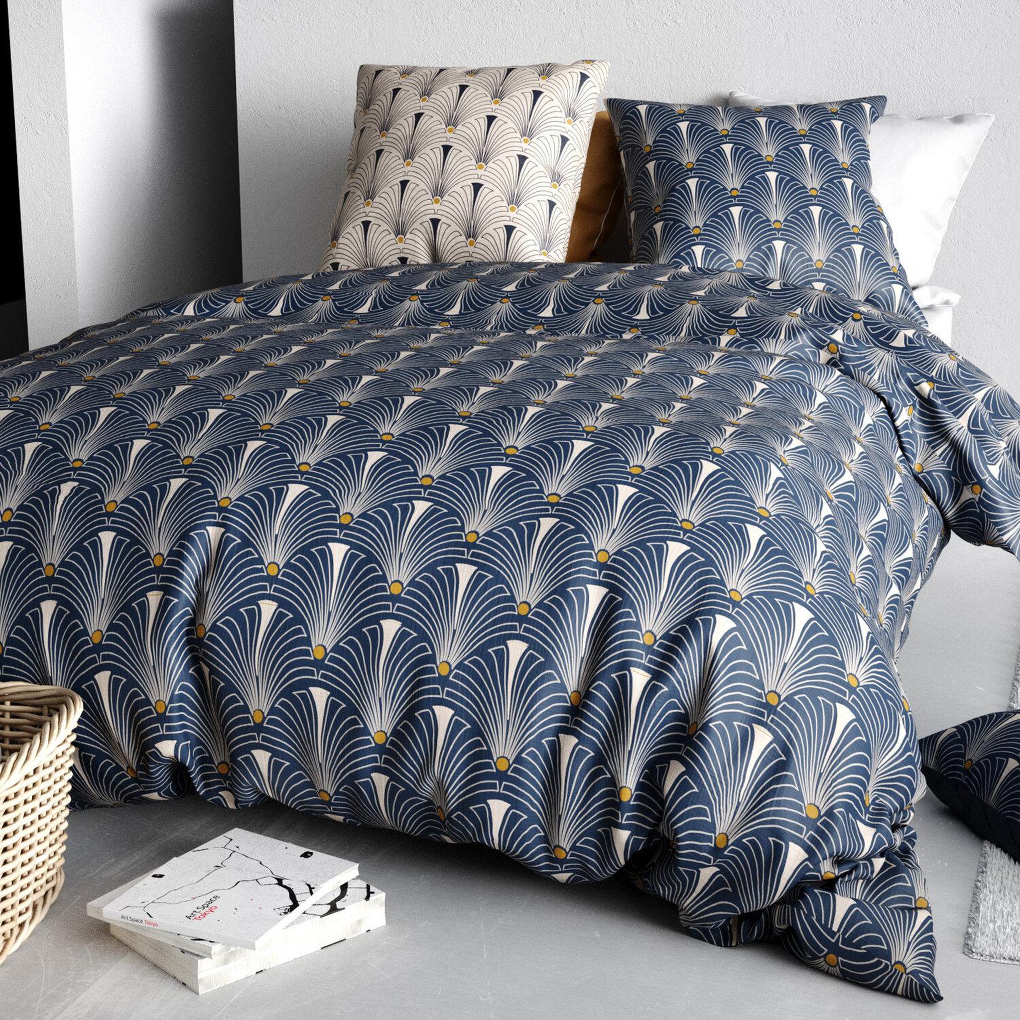 Voir la diapositive 2 : ATELIER DU COTON Parure housse de couette 100% coton 57fils paon
