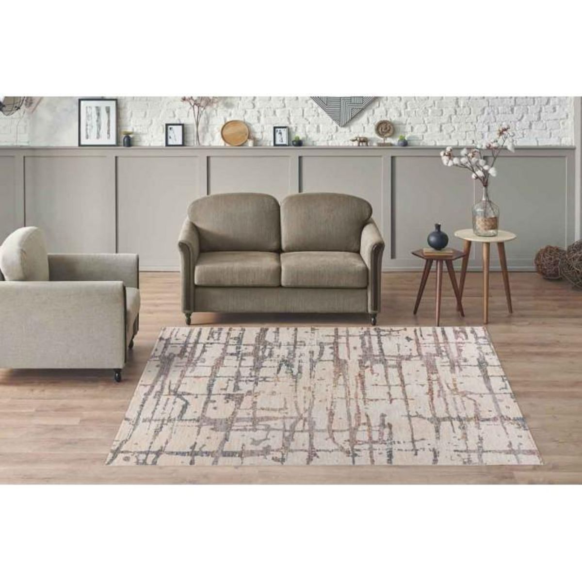 Paris Prix Tapis Tissé Imprimé Abstrait  Jaka  Crème