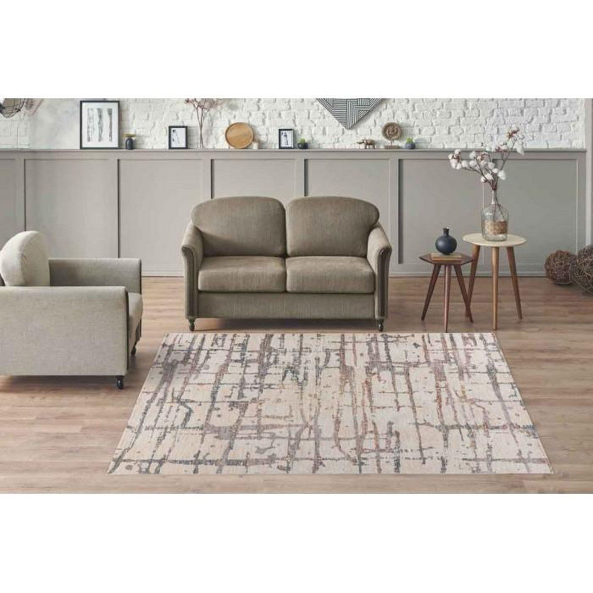 Paris Prix Tapis Tissé Imprimé Abstrait  Jaka  Crème