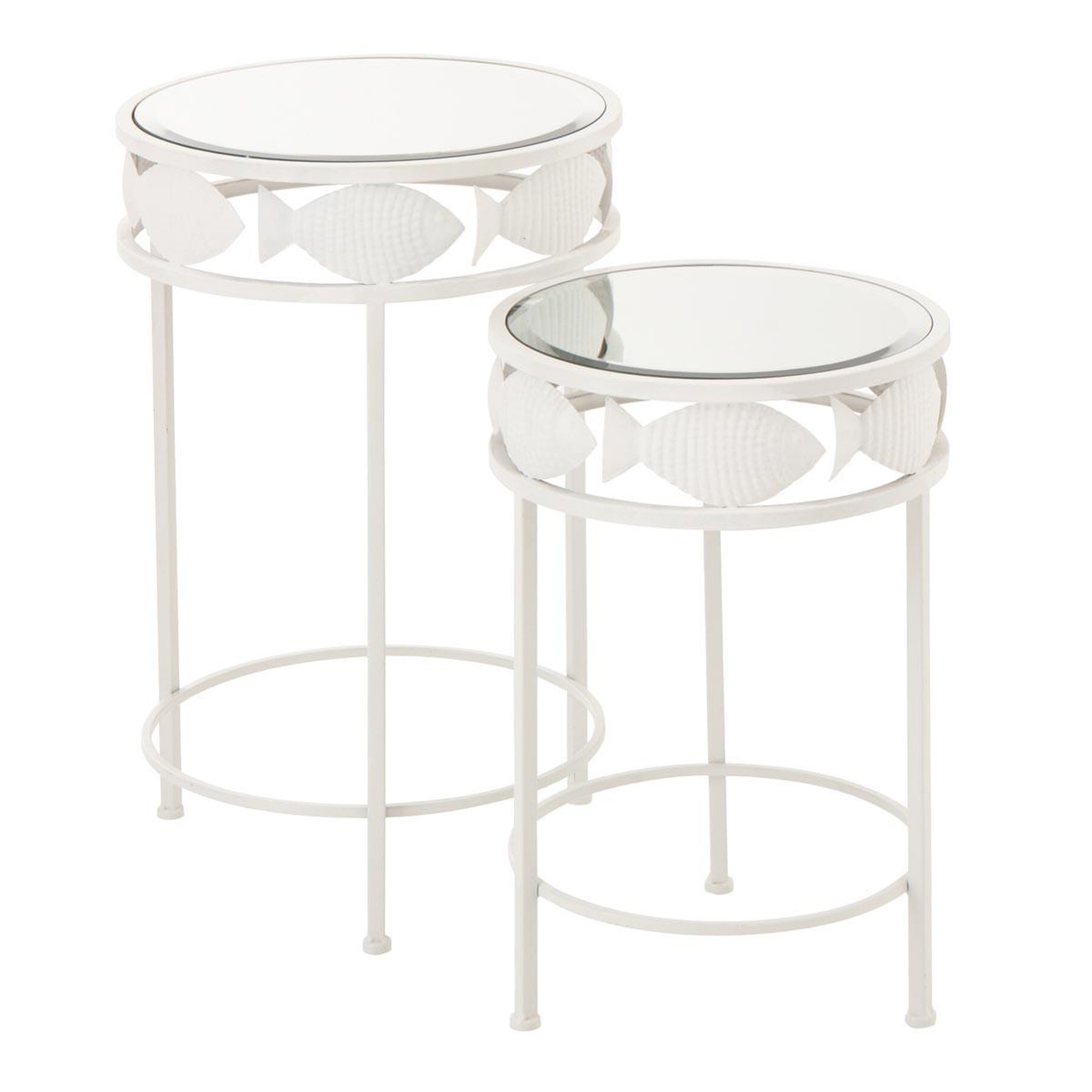 J-LINE Lot de 2 tables d'appoint  poisson  59cm blanc