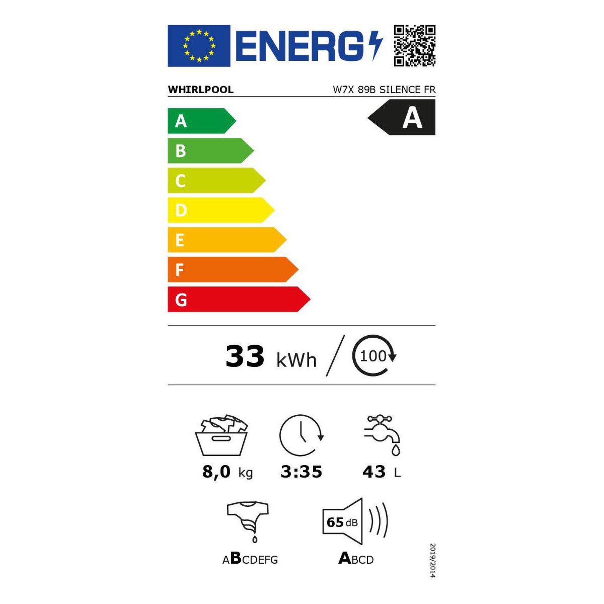 Voir la diapositive 6 : Whirlpool Lave linge hublot w7x89bsilencefr - 8 kg - 1400 tr/min - classe a - moteur induction direct drive