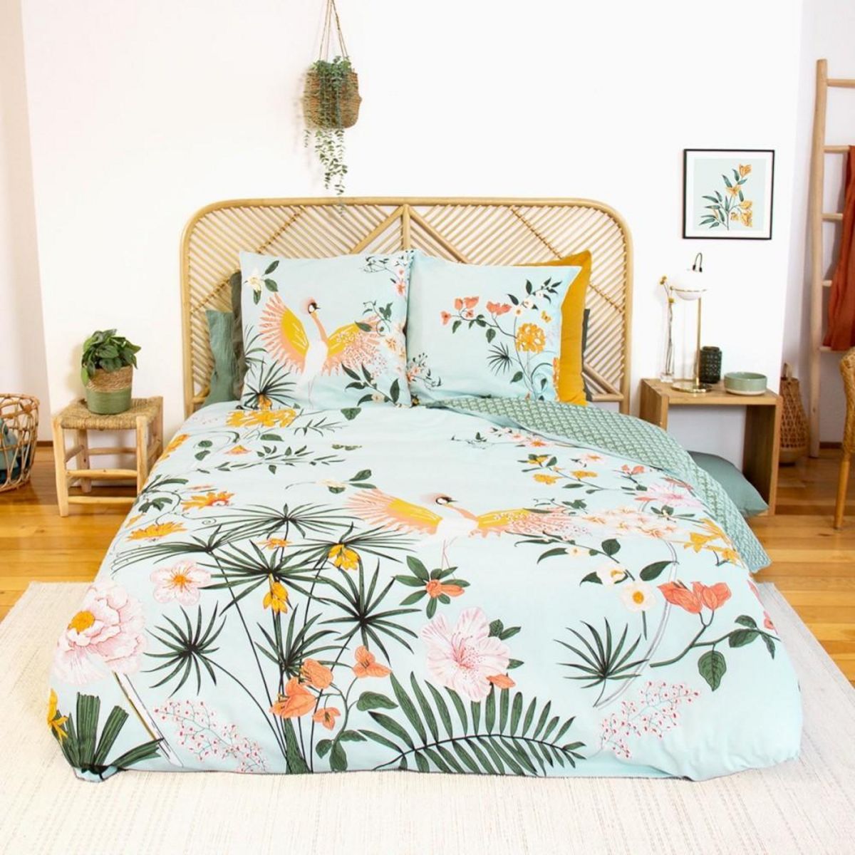 COTE DECO Housse de couette 240x220 KUSMI + 2 taies 100% coton adouci 57 fils/cm2