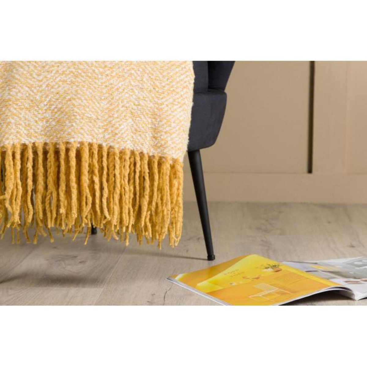 Paris Prix Plaid Imprimé à Franges  Toby  130x170cm Jaune