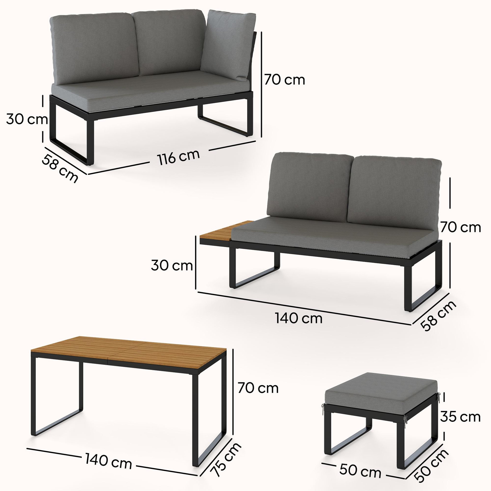 Voir la diapositive 3 : OUTSUNNY Salon de jardin design alu noir bois composite 6-8 pers. Modulable