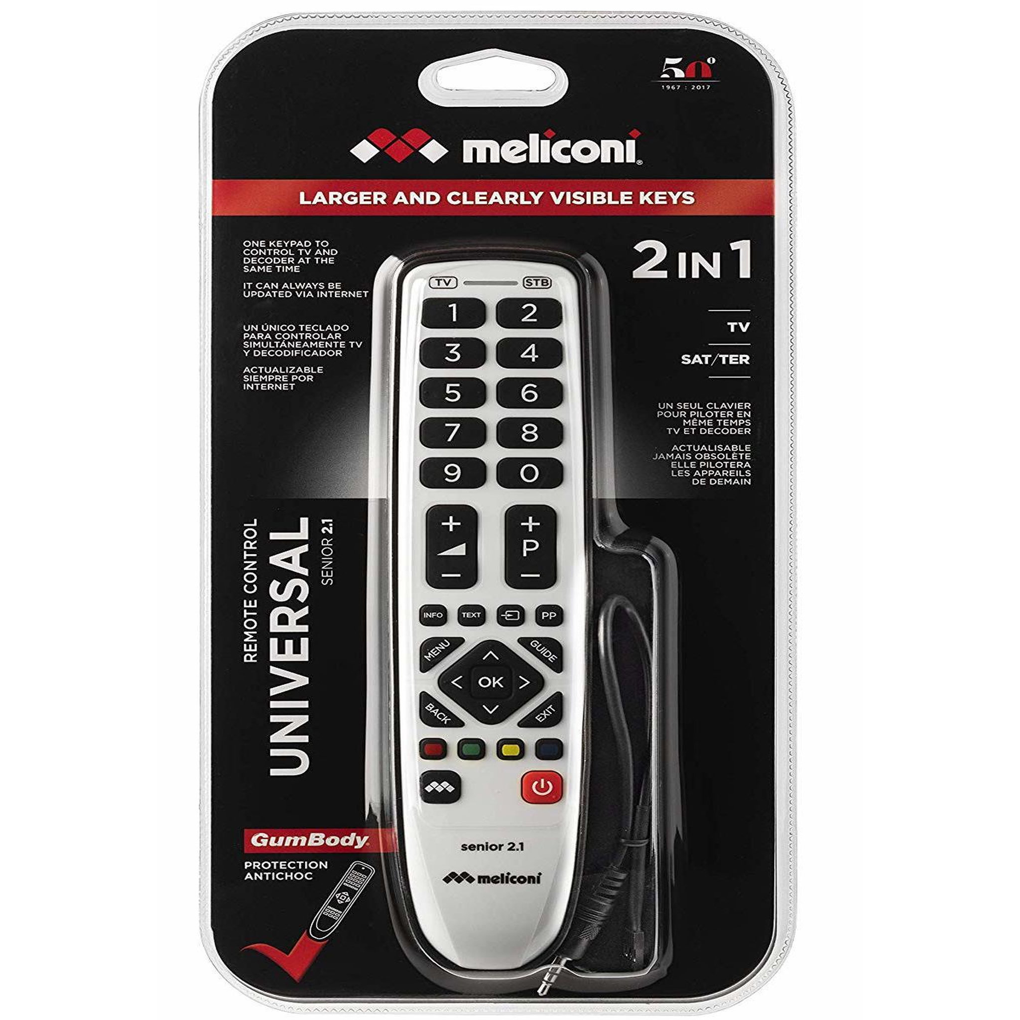 Voir la diapositive 3 : Meliconi Télécommande universelle 2 en 1 Meliconi 806169 Practical Gumbody Senior, argent