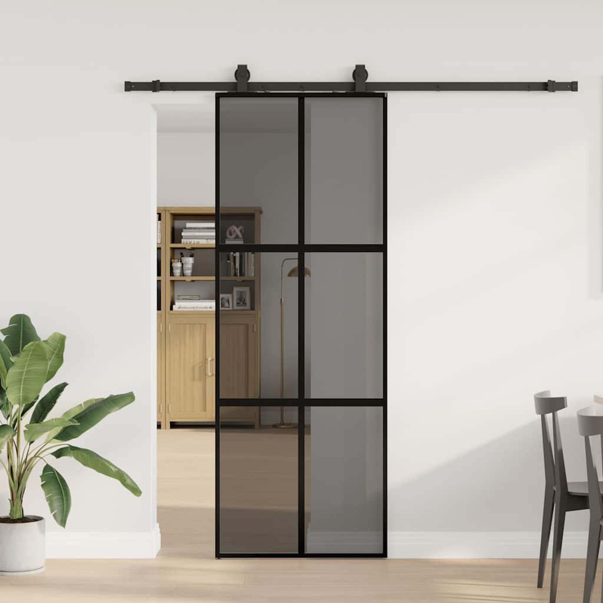VIDAXL Porte coulissante kit quincaillerie noir 76x205 cm verre trempe