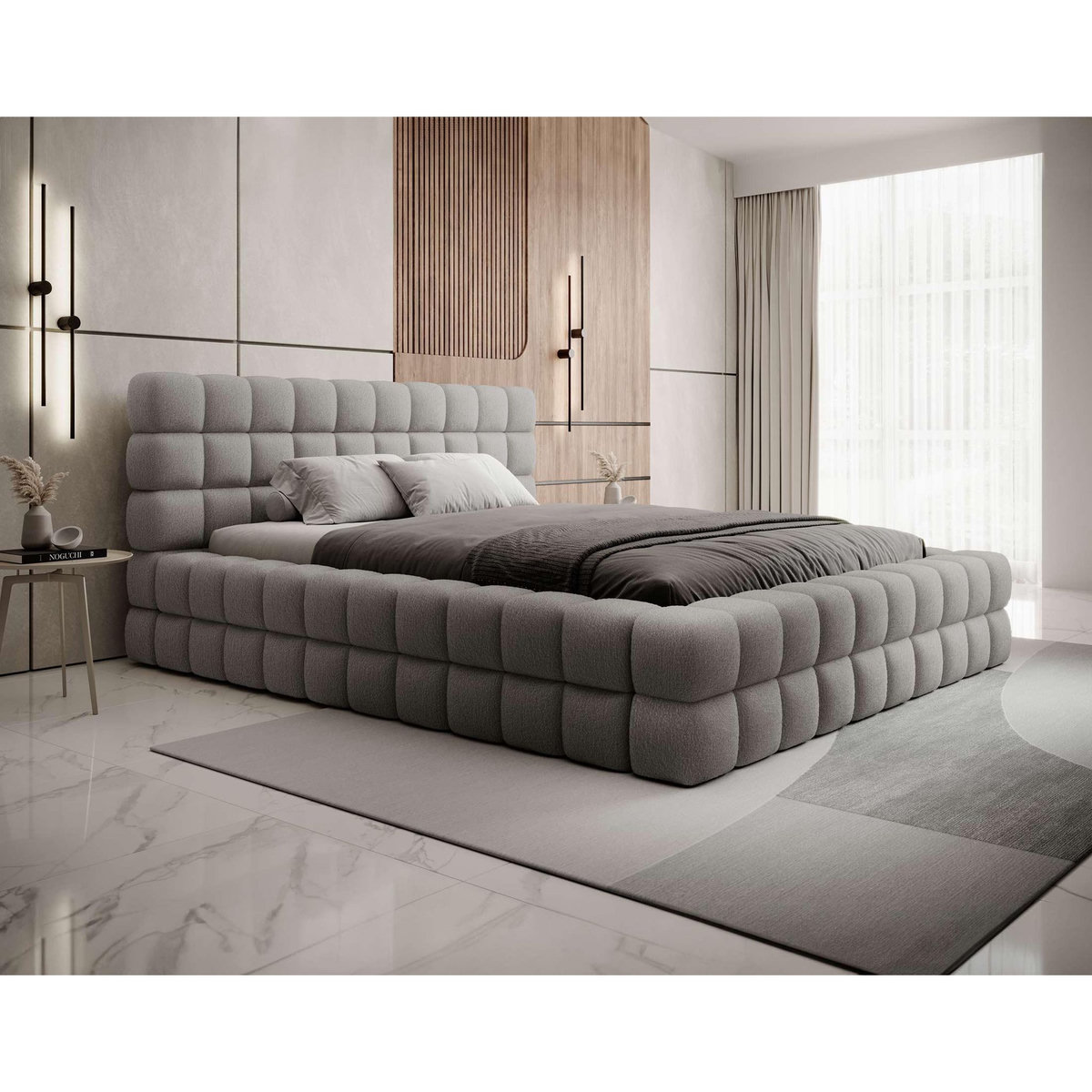 BEST MOBILIER Kingston - lit coffre - 140x200 - sommier inclus - en tissu bouclette