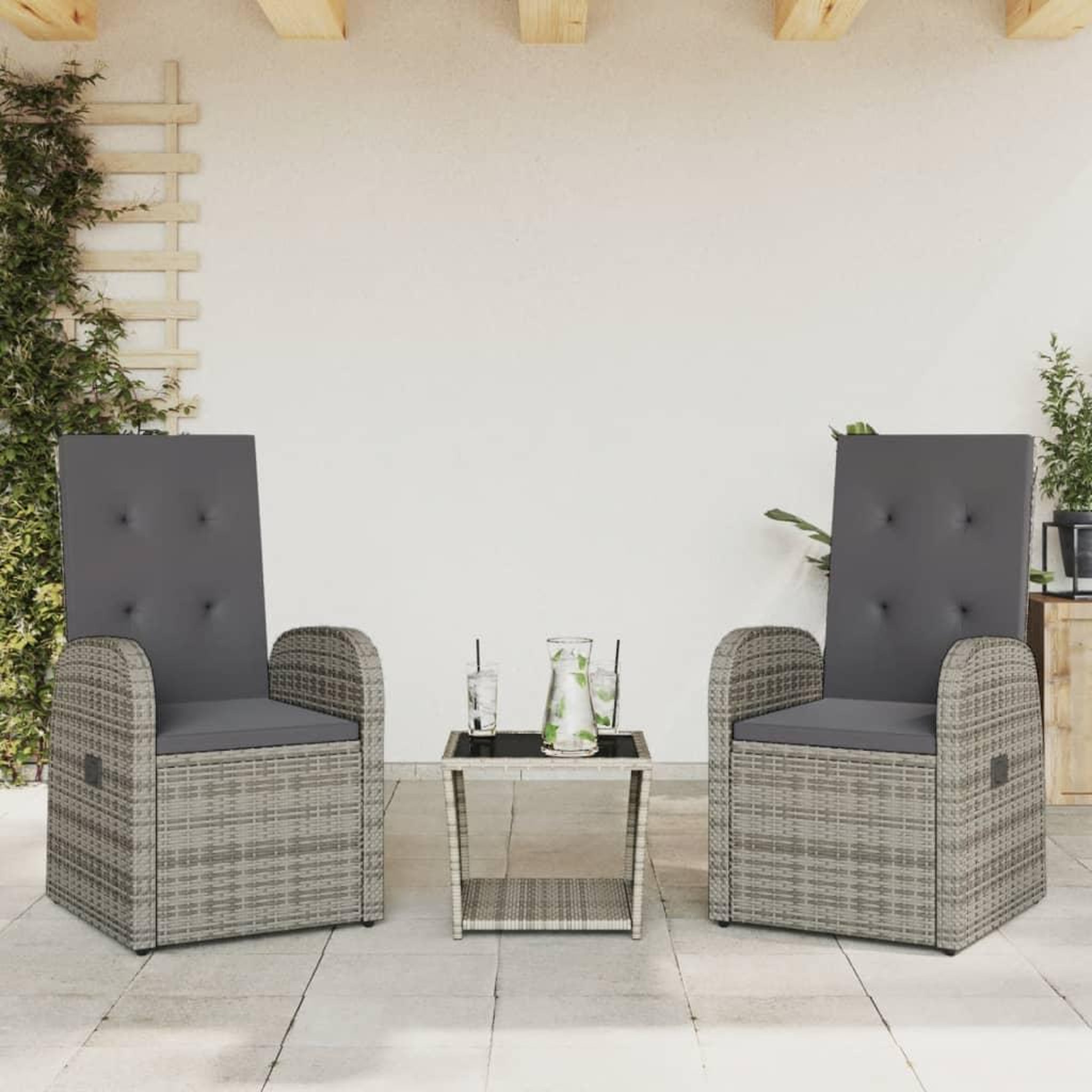 VIDAXL Ensemble a manger de jardin 3 pcs coussins gris resine tressee